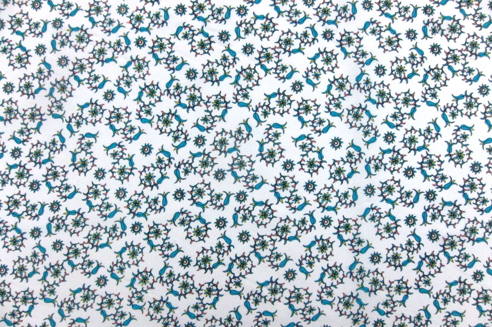 Printed Silk Charmeuse Paisley in White Background