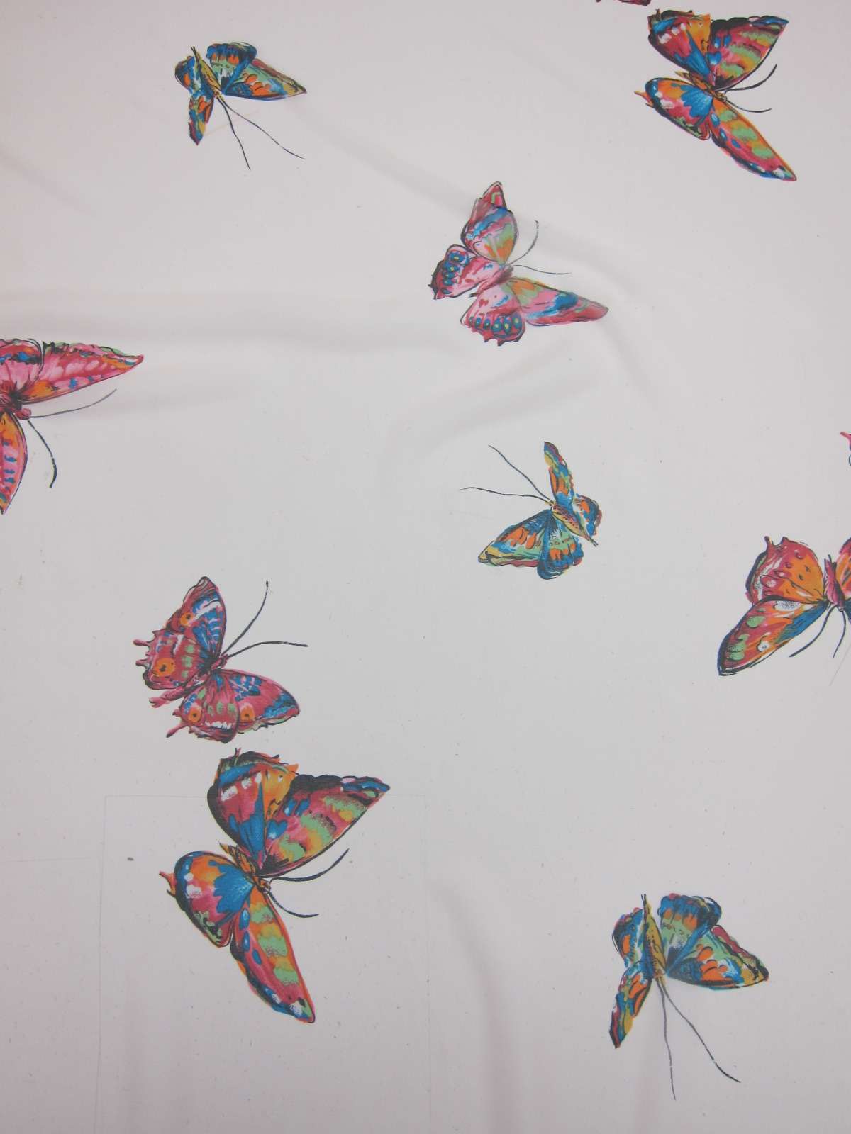 Printed Silk Chiffon Multicolor Butterfly Animal Print On White Background