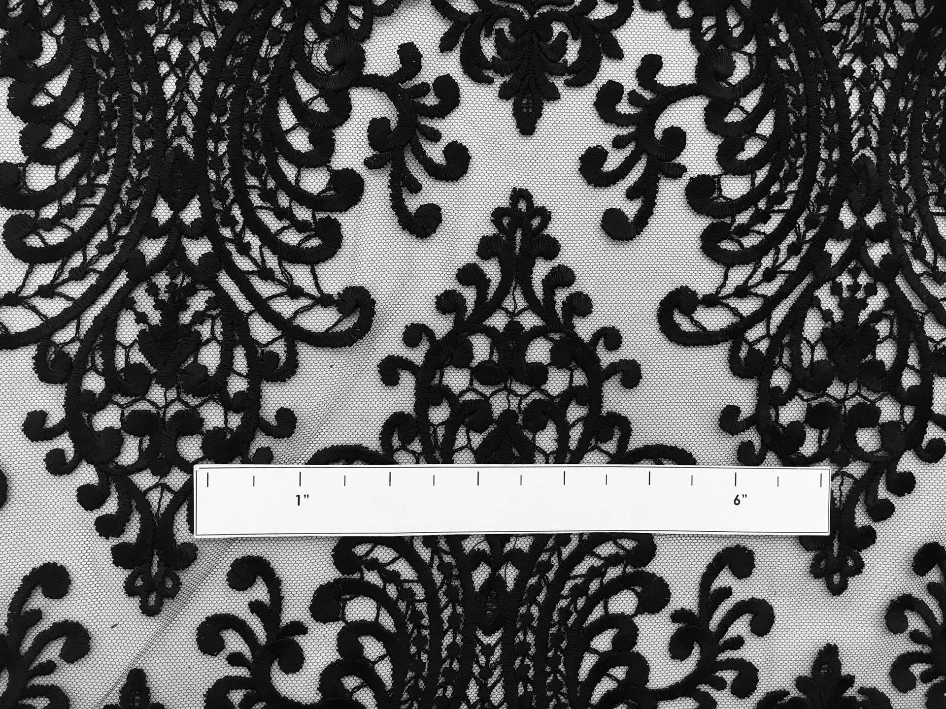 Black Embroidered Tulle with Intricate Designs 2