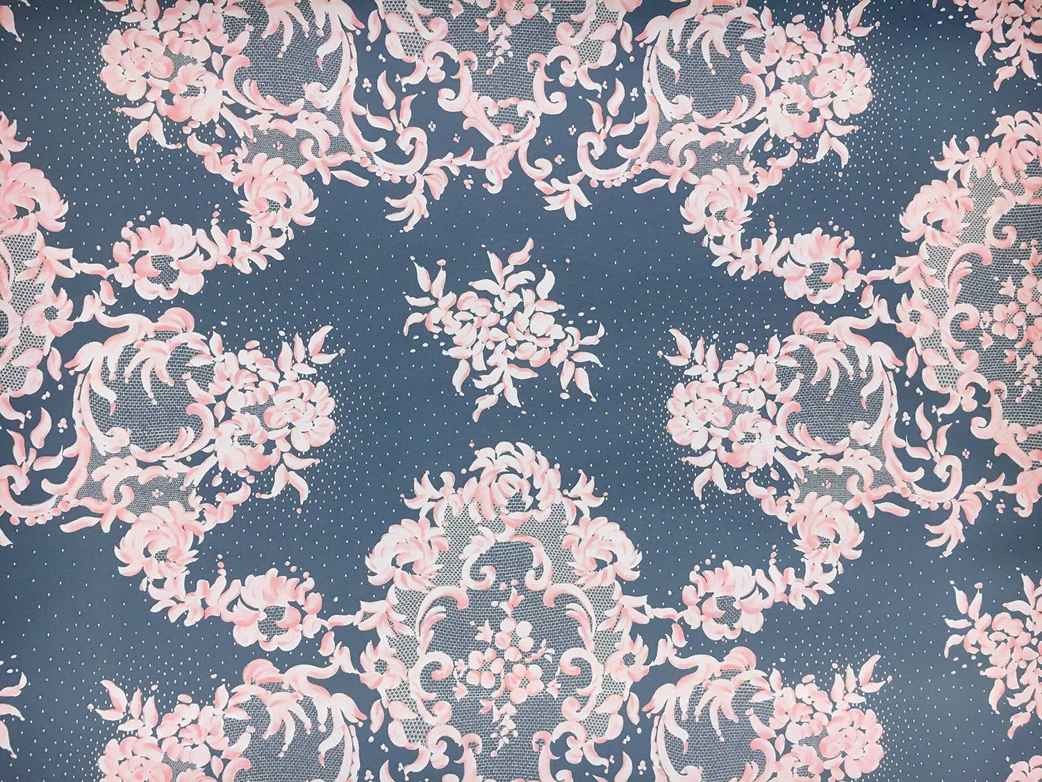 Printed Couture Silk Gazar with Doily Ornamentation Patterns0