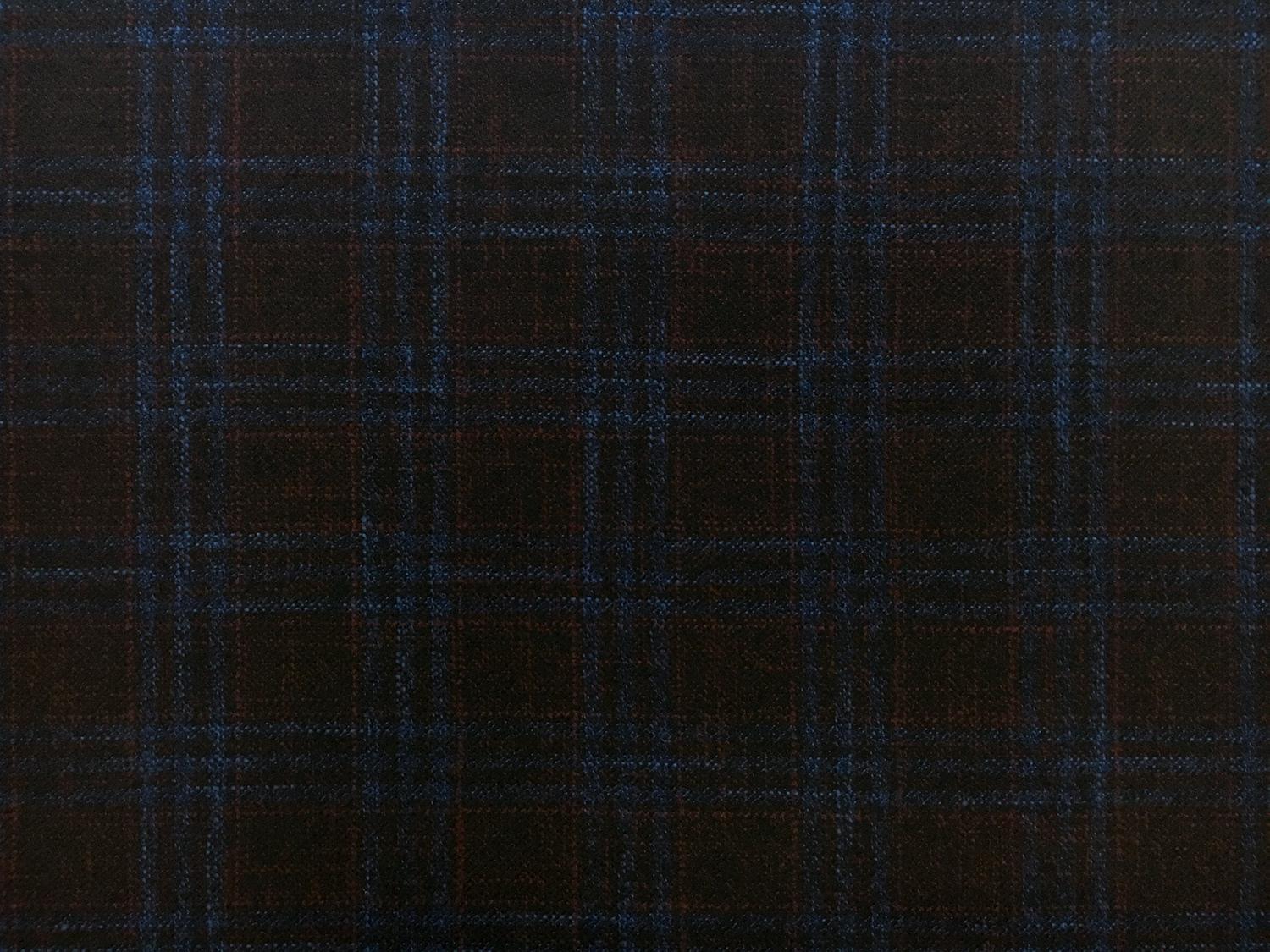 Italian Virgin Wool Bamboo Plaid Suiting in Umber