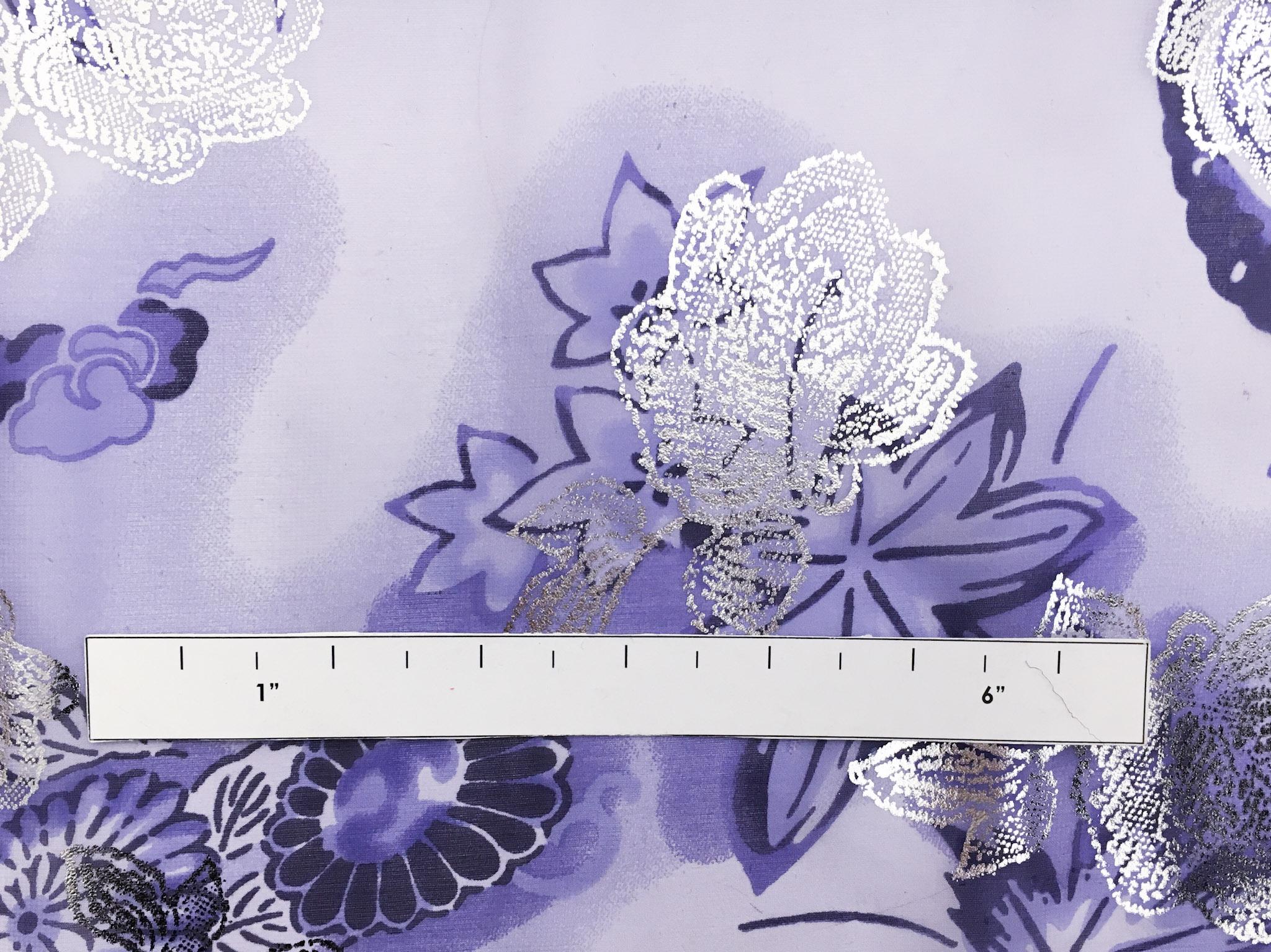 Metallic Printed Silk Chiffon with Florals and Phoenixes 1