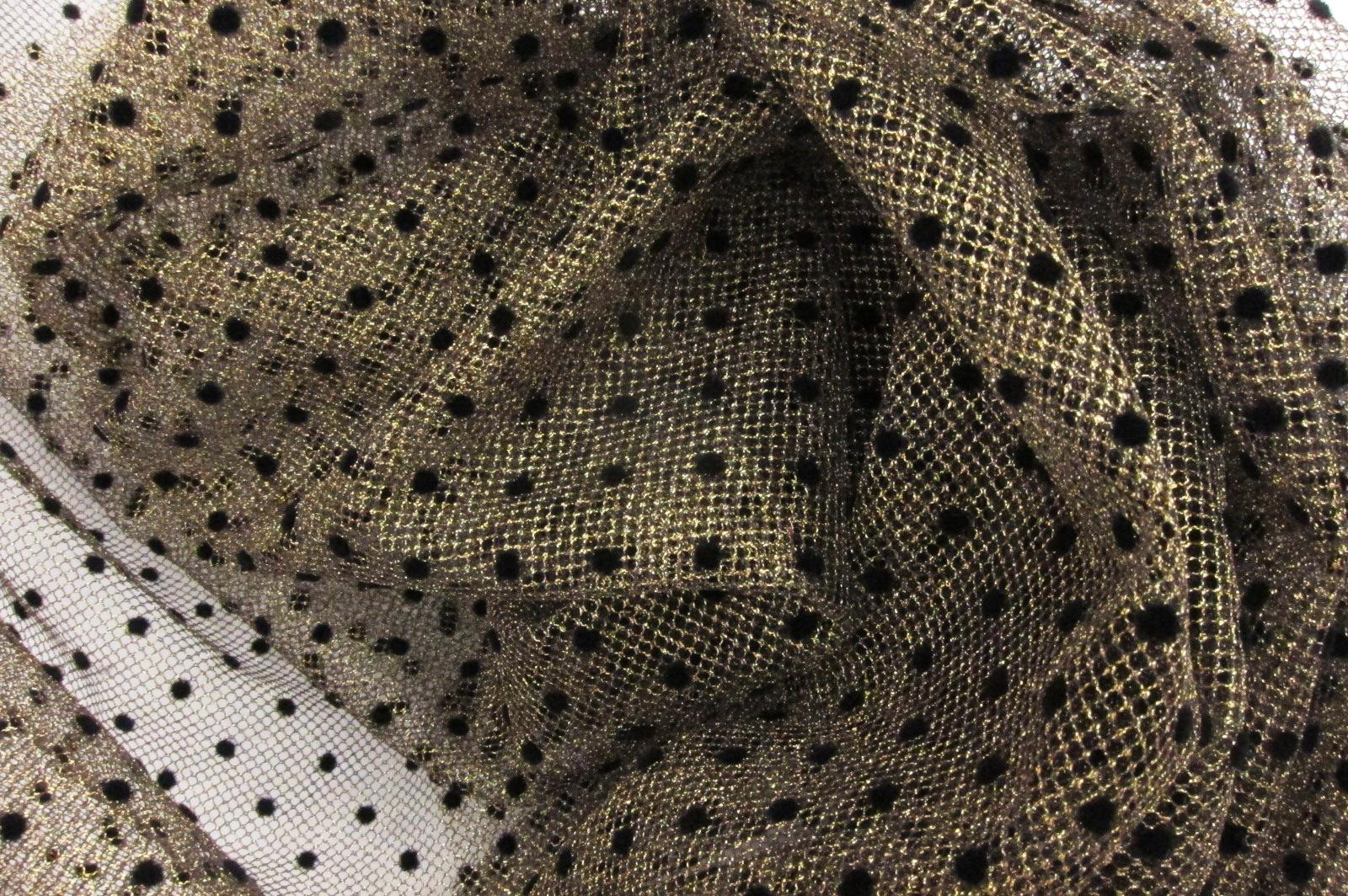 Polka Dot Flocking on Metallic Tulle in Gold3