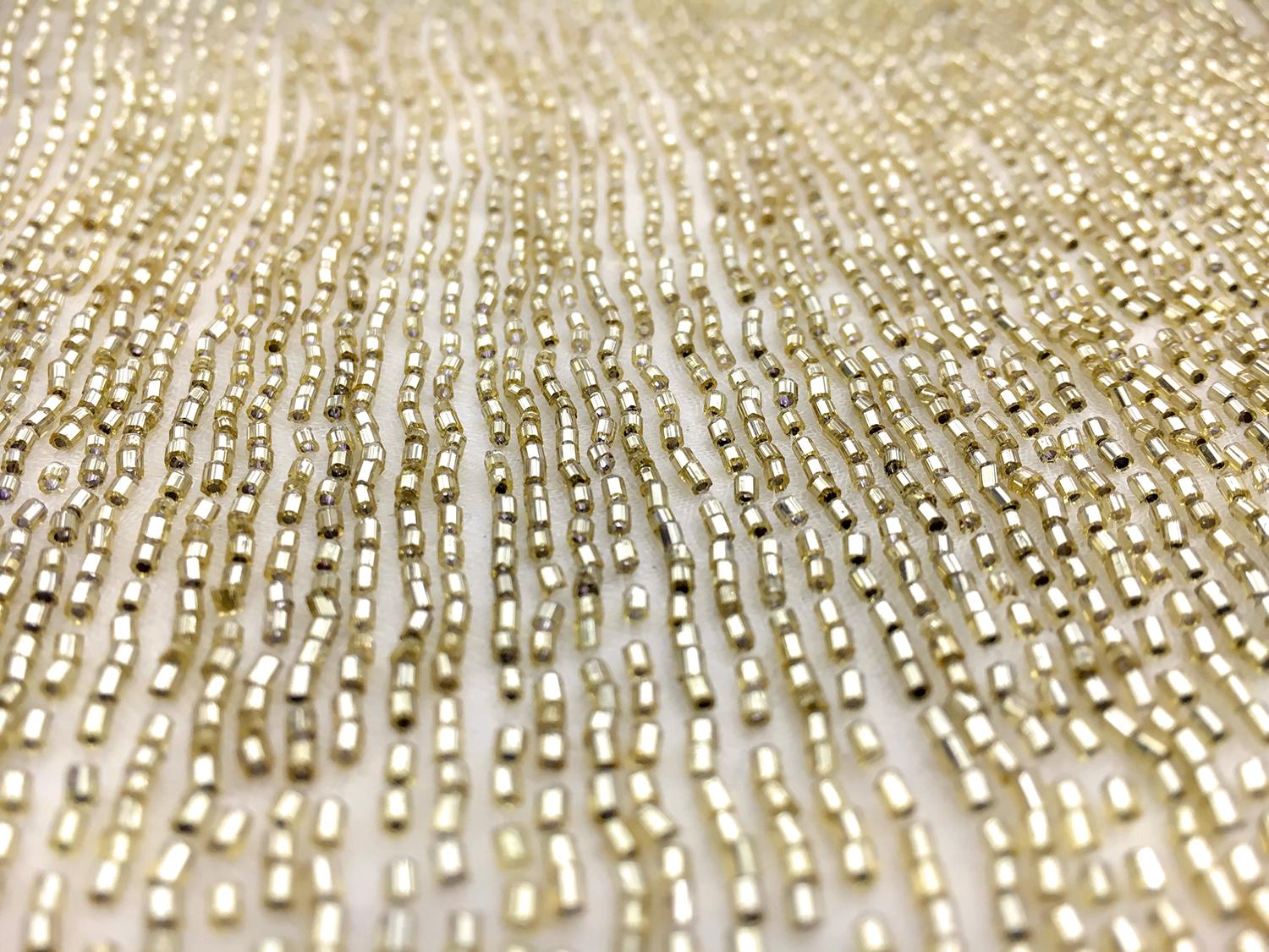 Micro Bugle Beads on Organza in Gold0