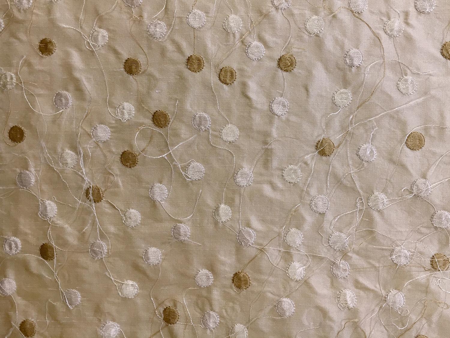 Iridescent Silk Shantung with Embroidered Dots0