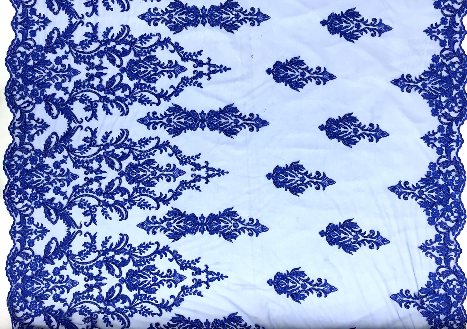 Embroidered and Beaded Tulle in Royal Blue