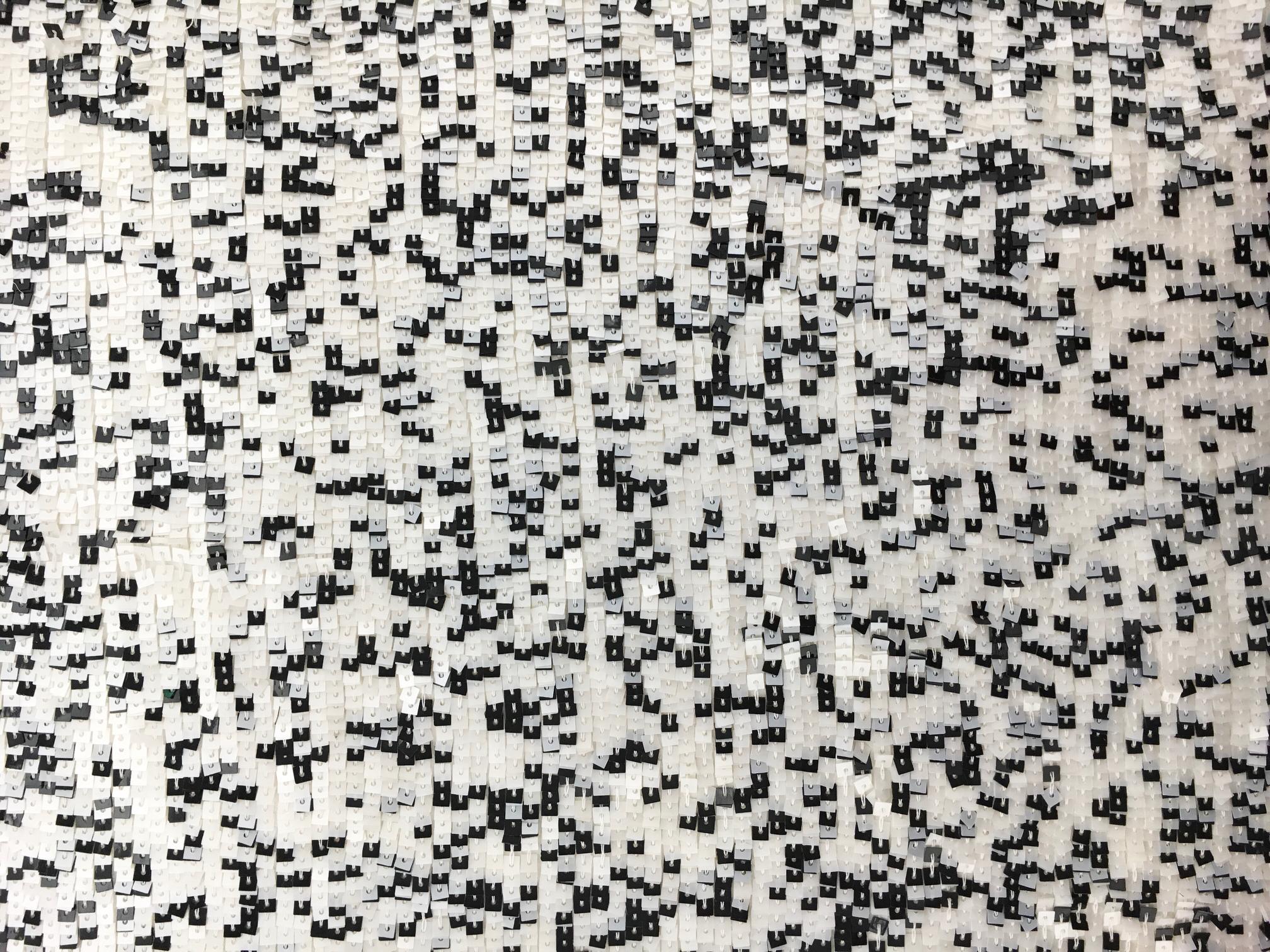 Square Black and White Sequins on Silk Chiffon0