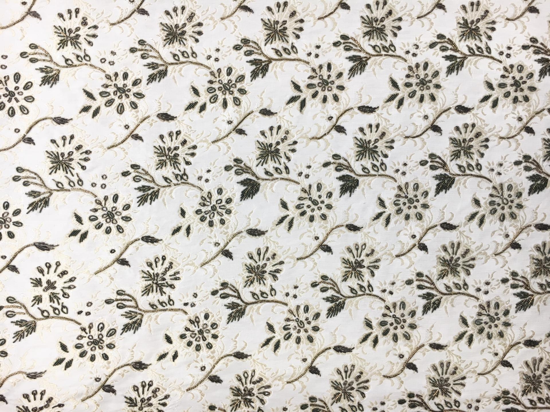 Heavily Beaded and Embroidered Silk Shantung0