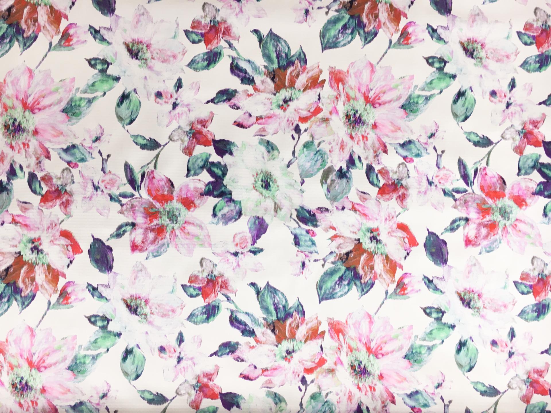 Printed Silk Jacquard Back Satin with Abstract Color Distorted Flowers0