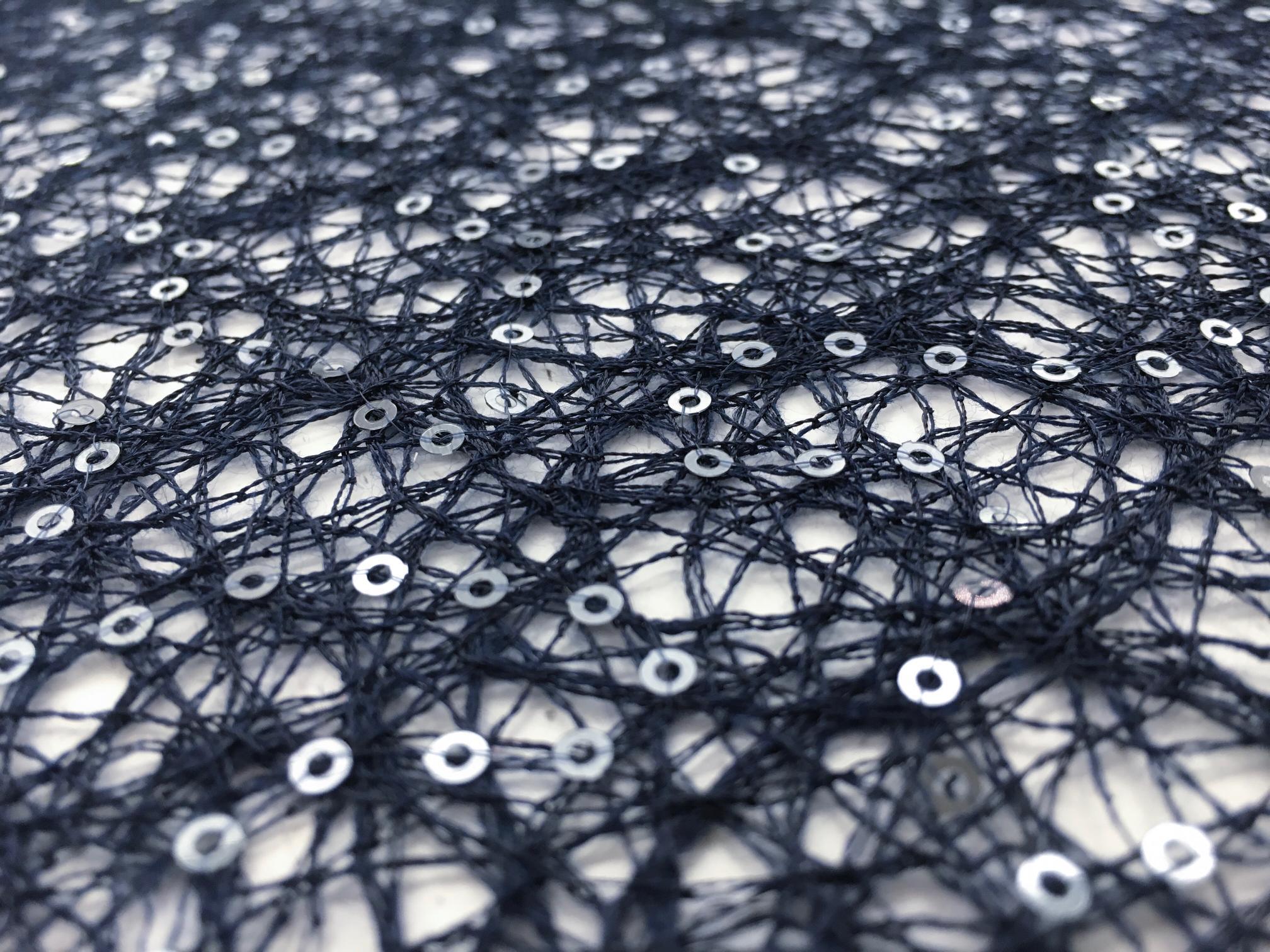 Sequins on Polyester Mesh in Midnight Navy0