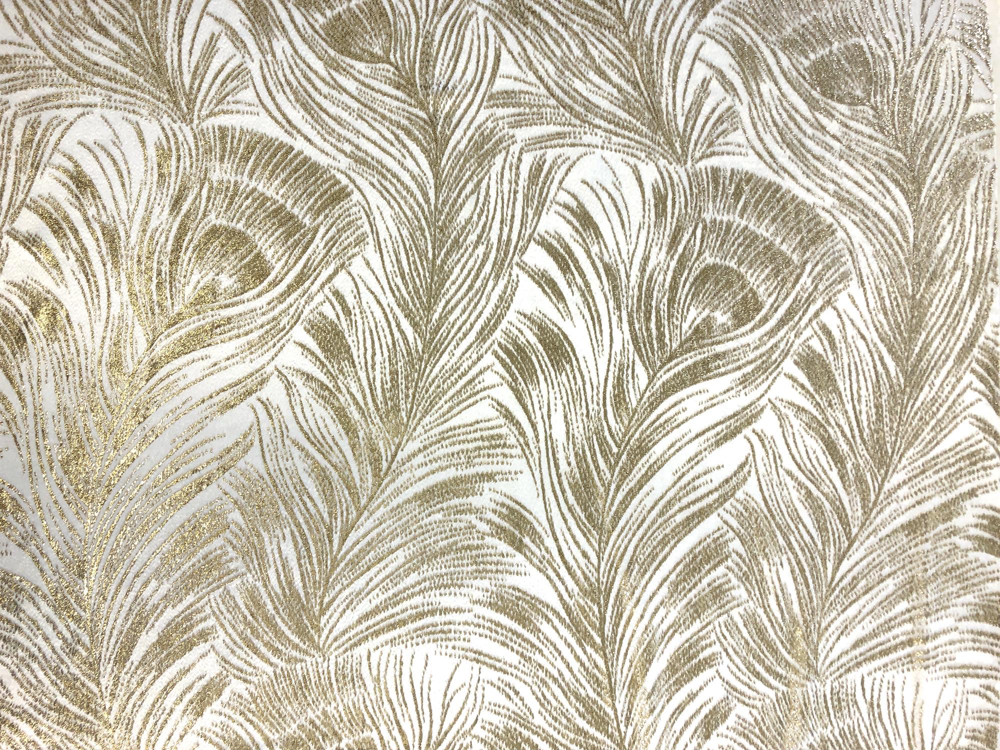 White Gold Feathers Silk Lurex Panne Velvet