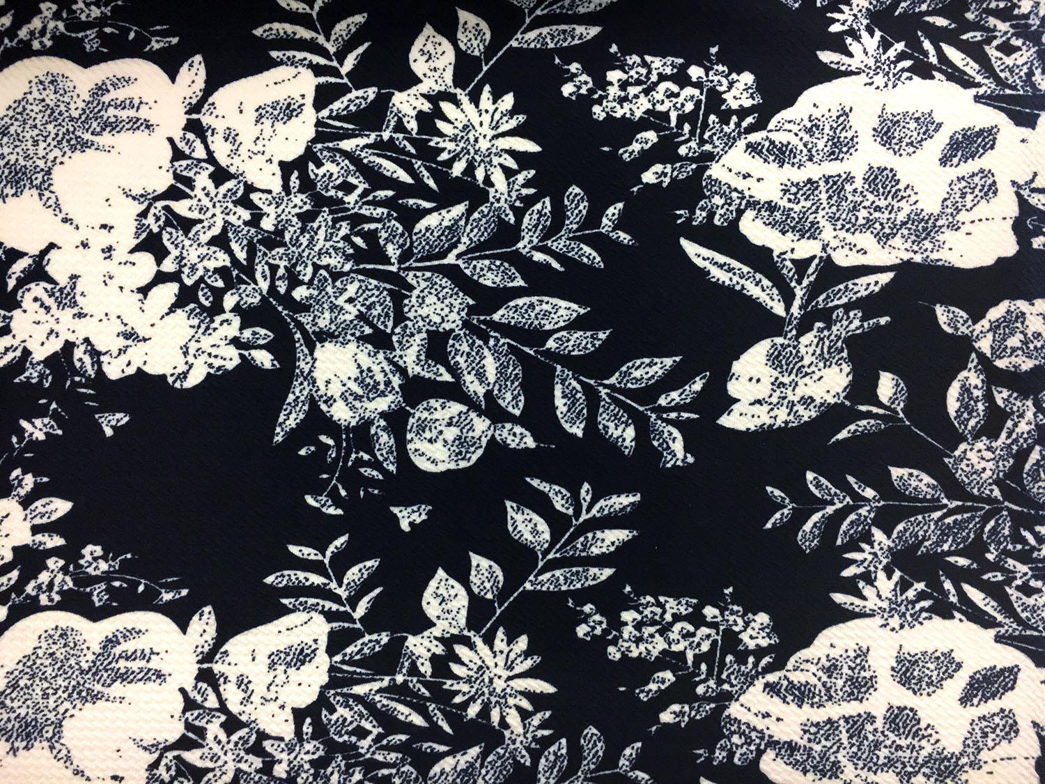 Polyester Spandex Piqué Floral Knit in Navy and Ecru0