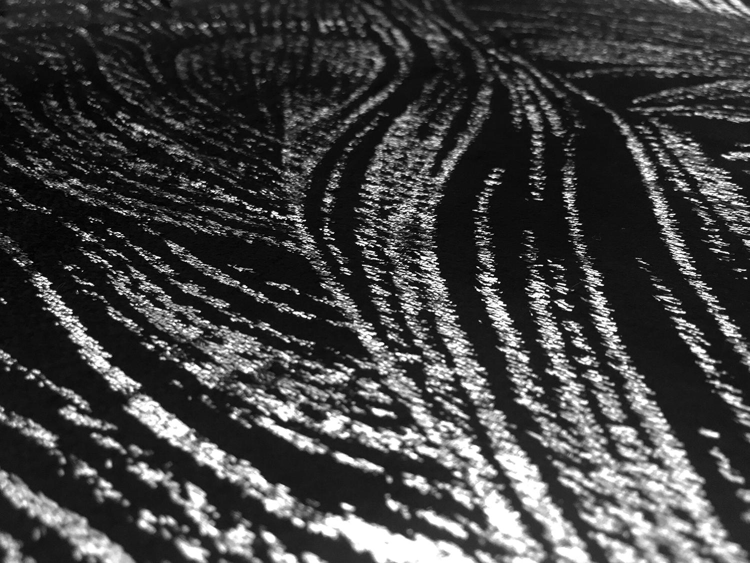 Silk Lurex Panne Velvet with Peacock Feather Motif in Black Silver2