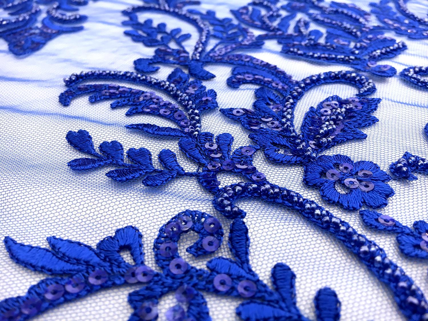 Embroidered and Beaded Tulle in Royal Blue3