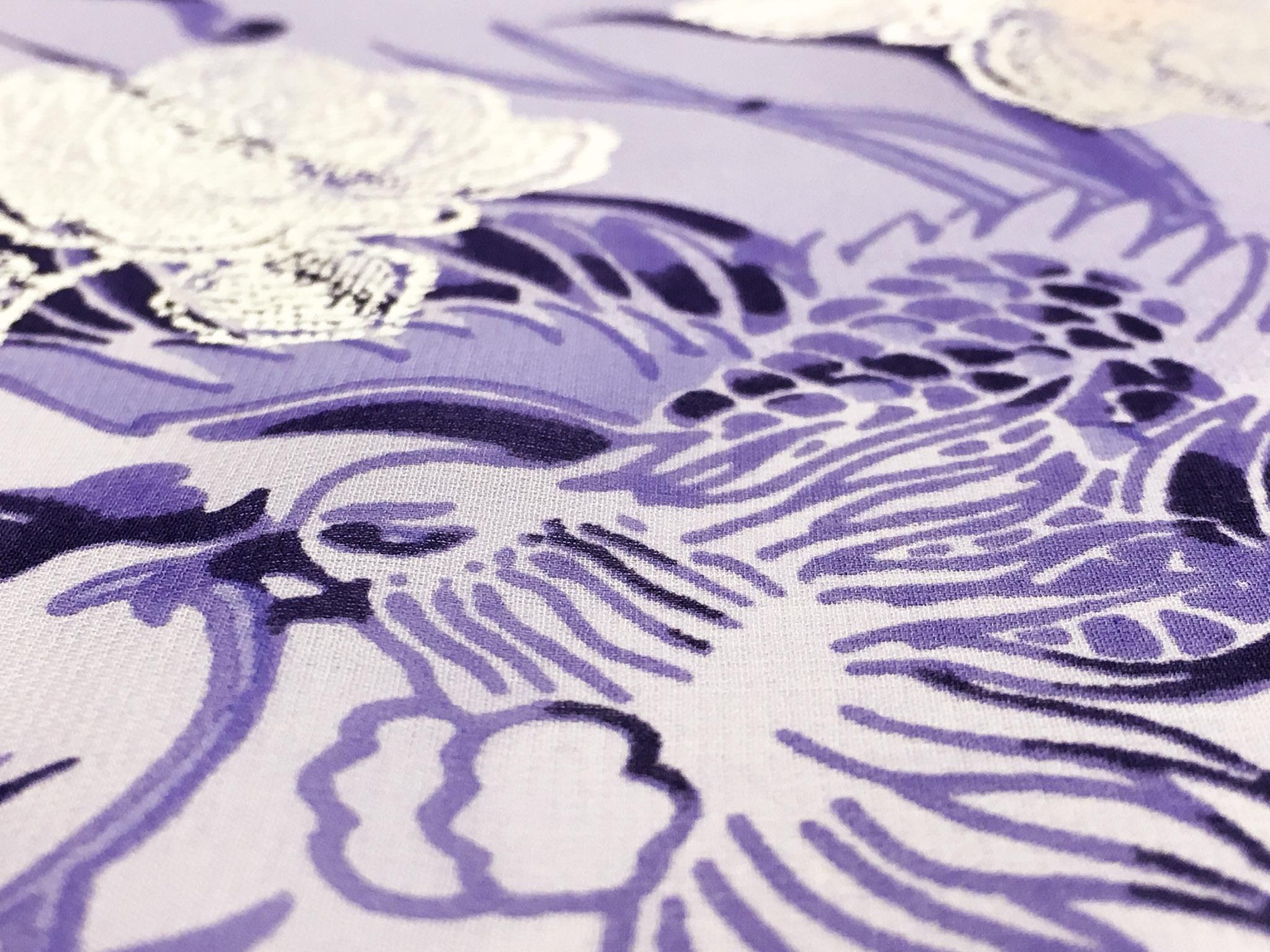 Metallic Printed Silk Chiffon with Florals and Phoenixes 2