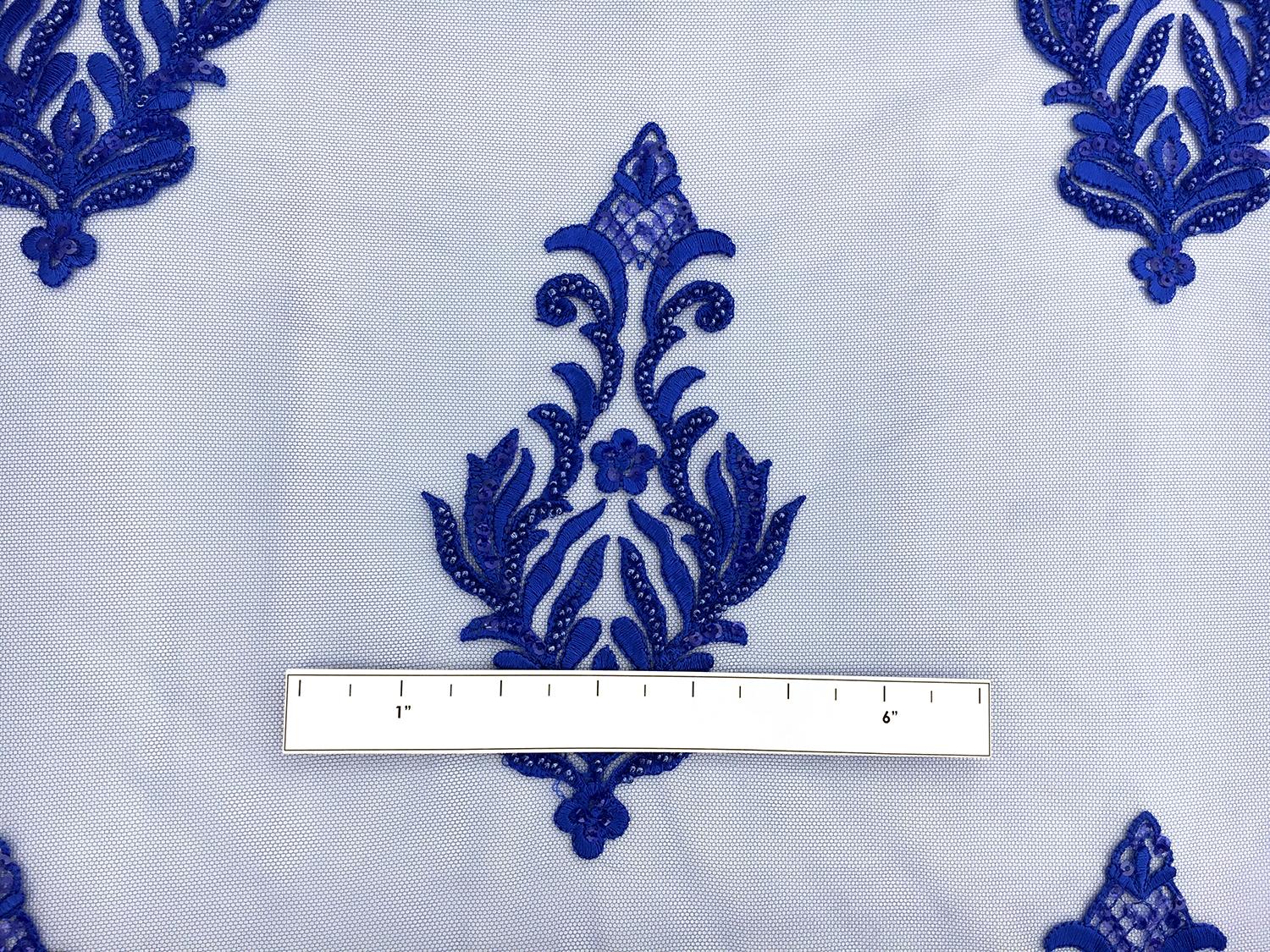 Embroidered and Beaded Tulle in Royal Blue1