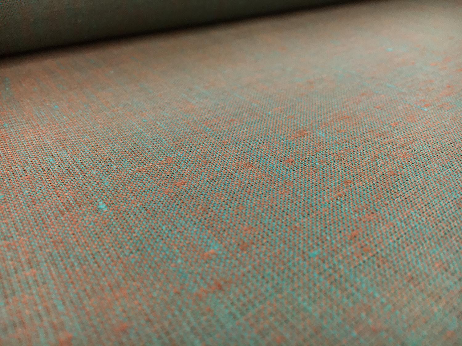 Two Toned Lightweight Linen in Turquoise Burnt Orange0