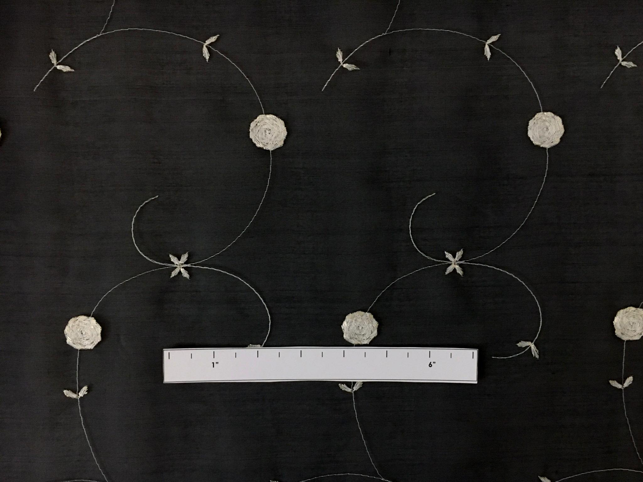 Black Silk Organza Embroidered with Small Round Flowers2