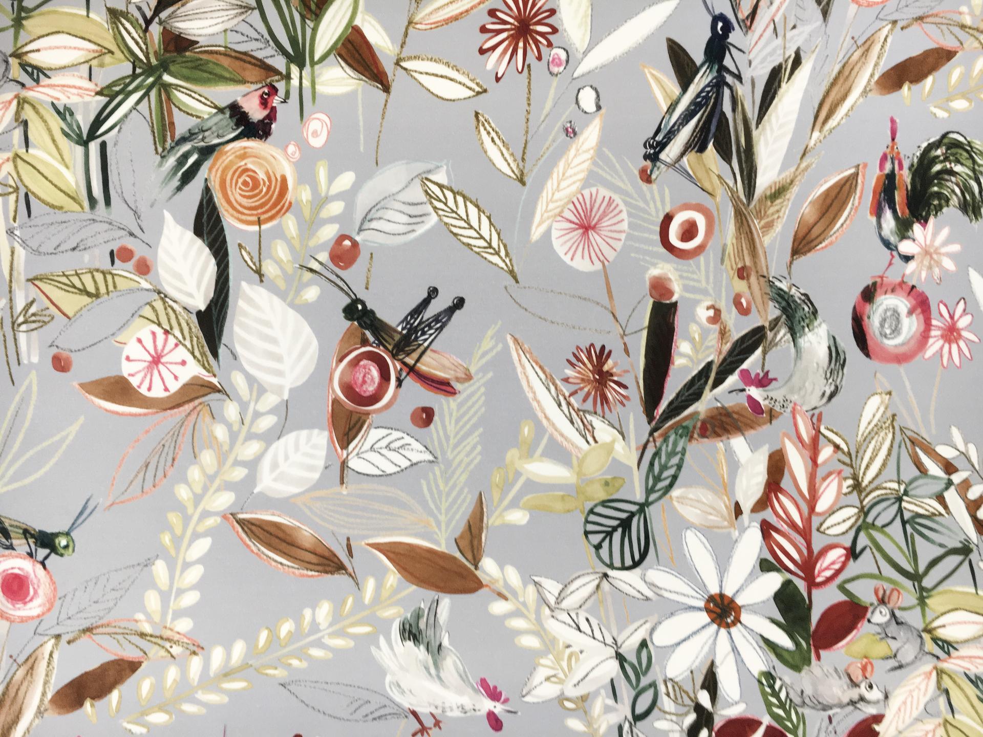 Printed Silk 6Ply Crepe with Forest Wildlife Illustrations 0