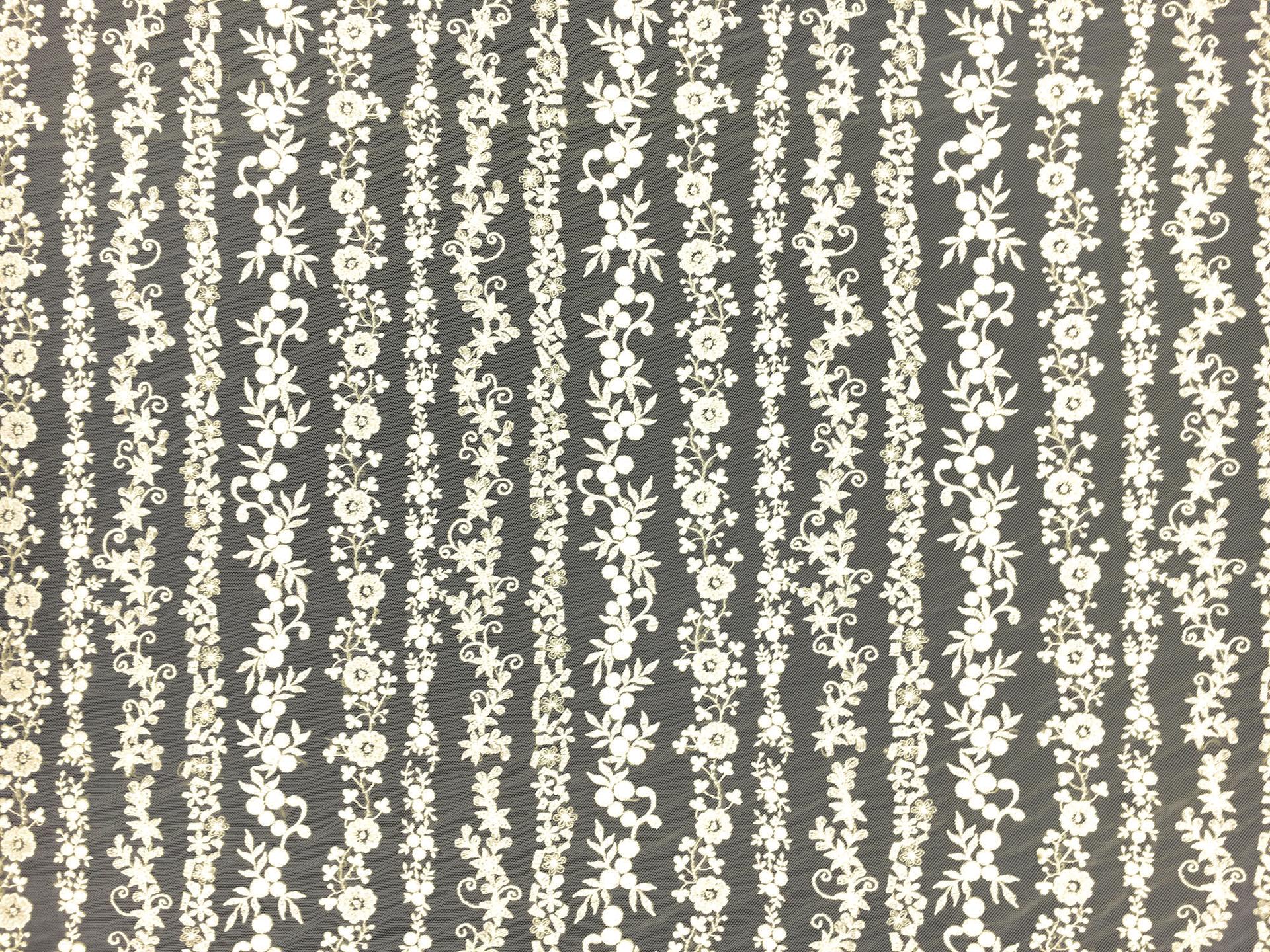 Beaded and Embroidered Tulle with Rows of Detailed Florals in Ivory0