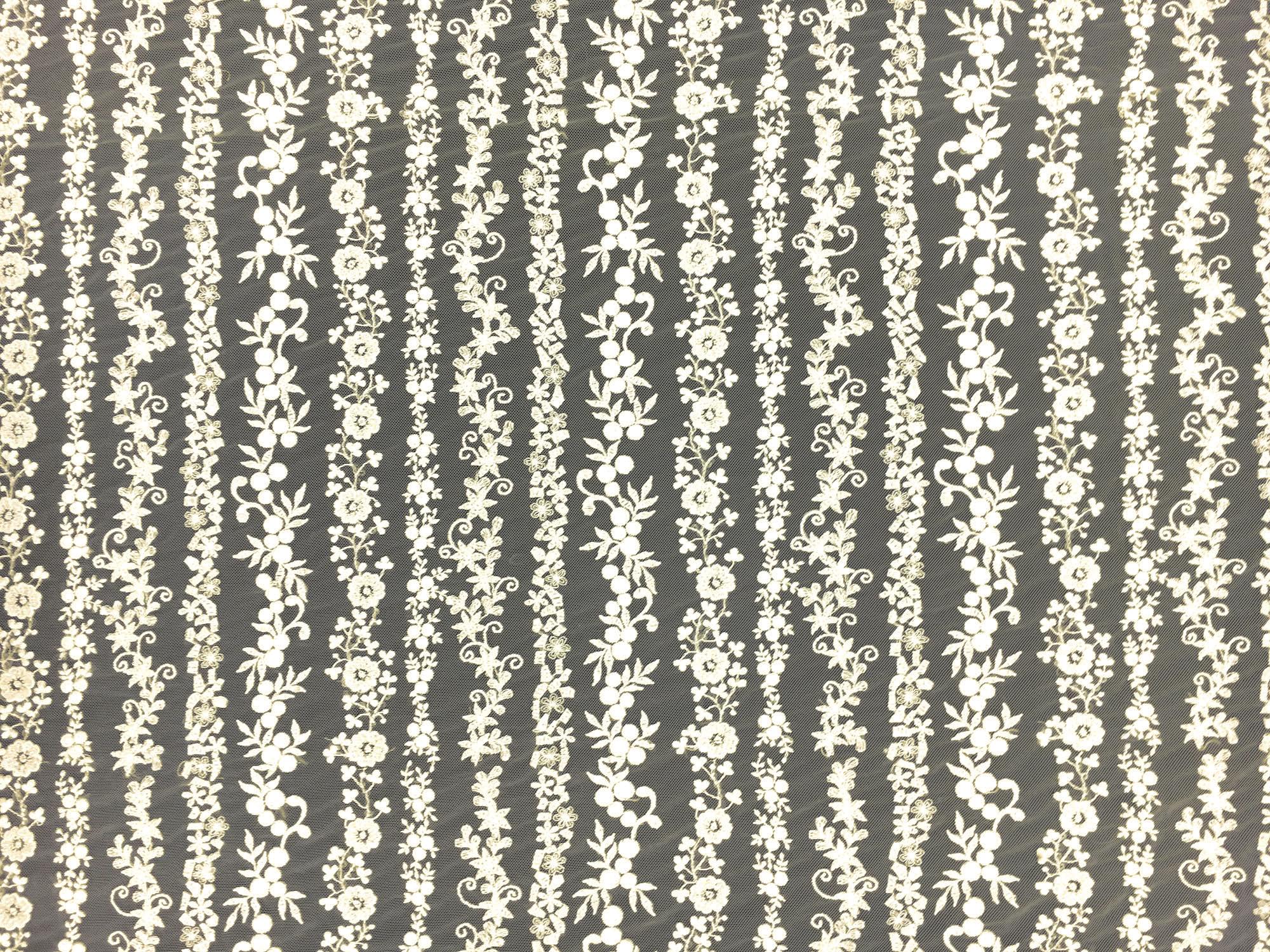 Beaded and Embroidered Tulle with Rows of Detailed Florals in Ivory0