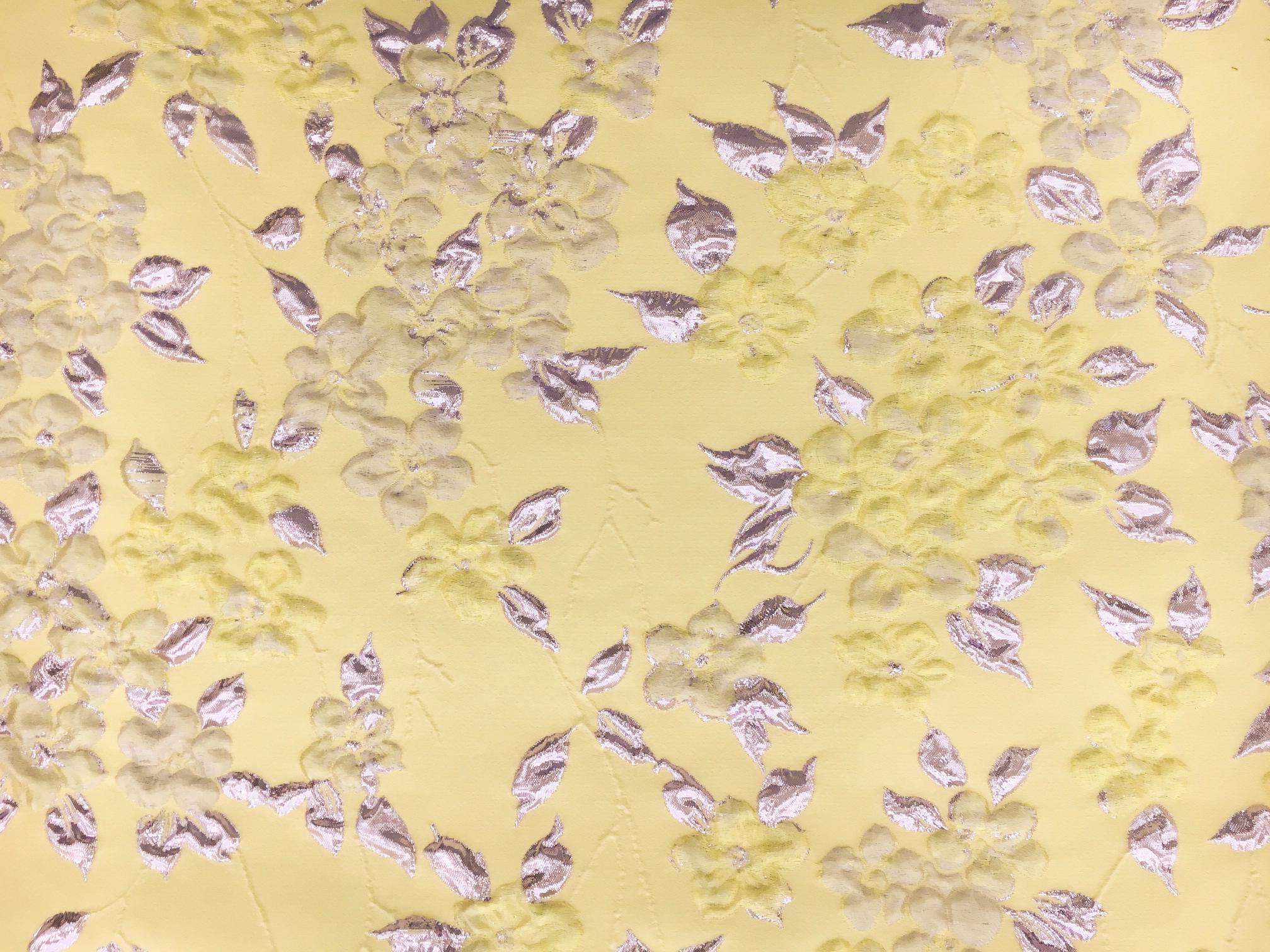 Silk Blend Matelassé with Flowers and Metallic Leaves0