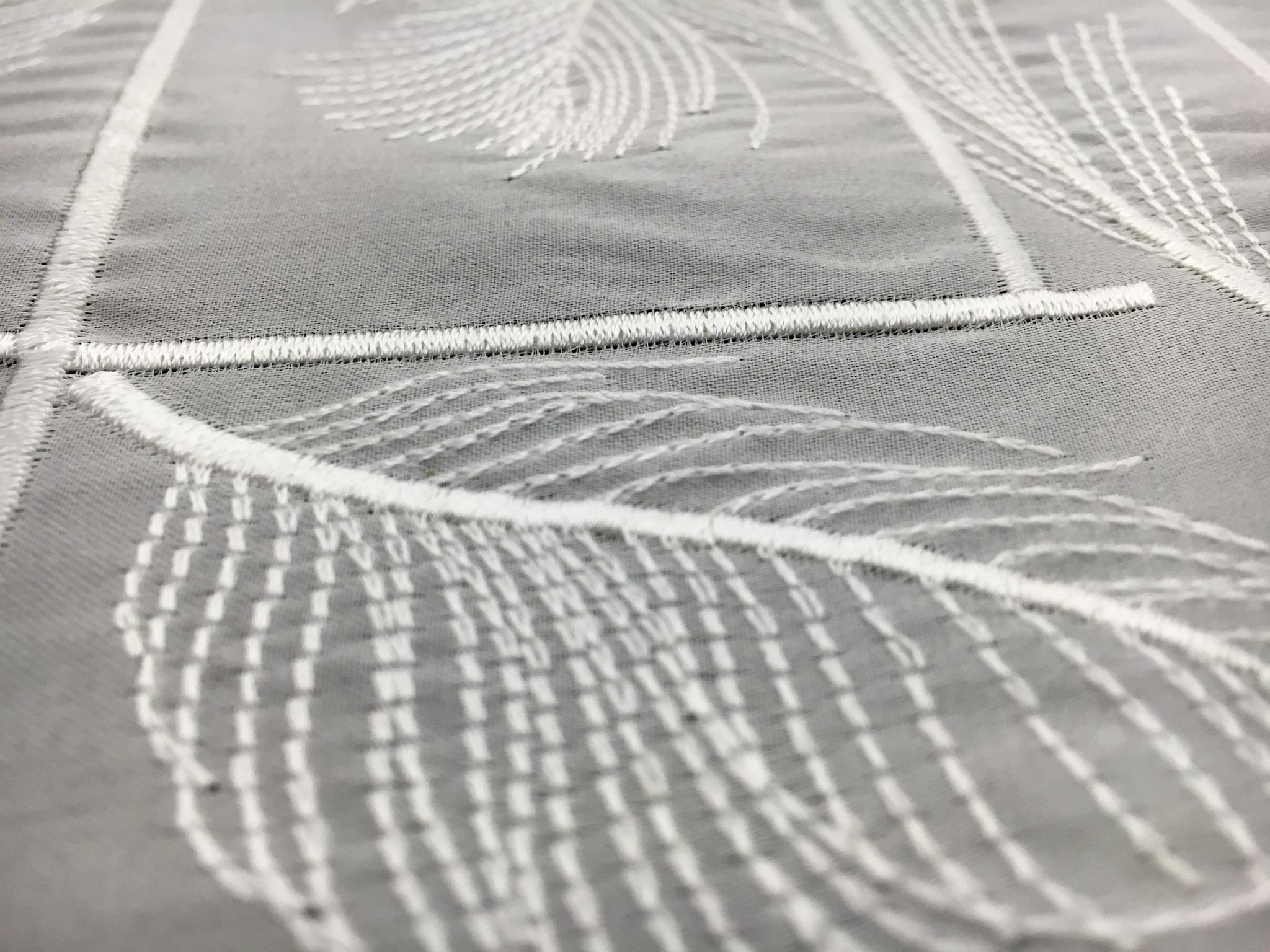 Silk Satin Organza with Embroidered Squares and Feathers3