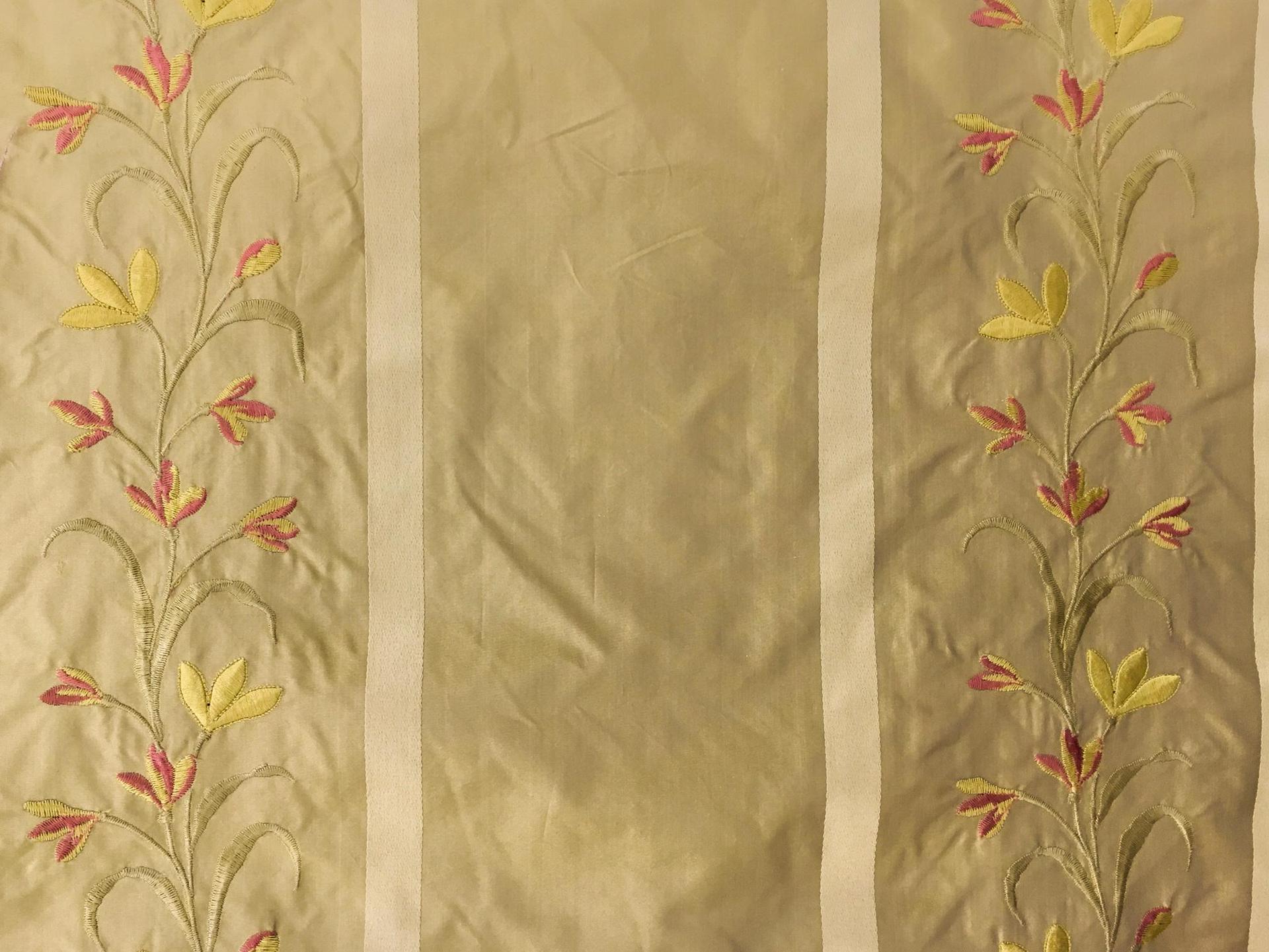 Silk Taffeta with Satin Stripes and Embroidered Flowers0