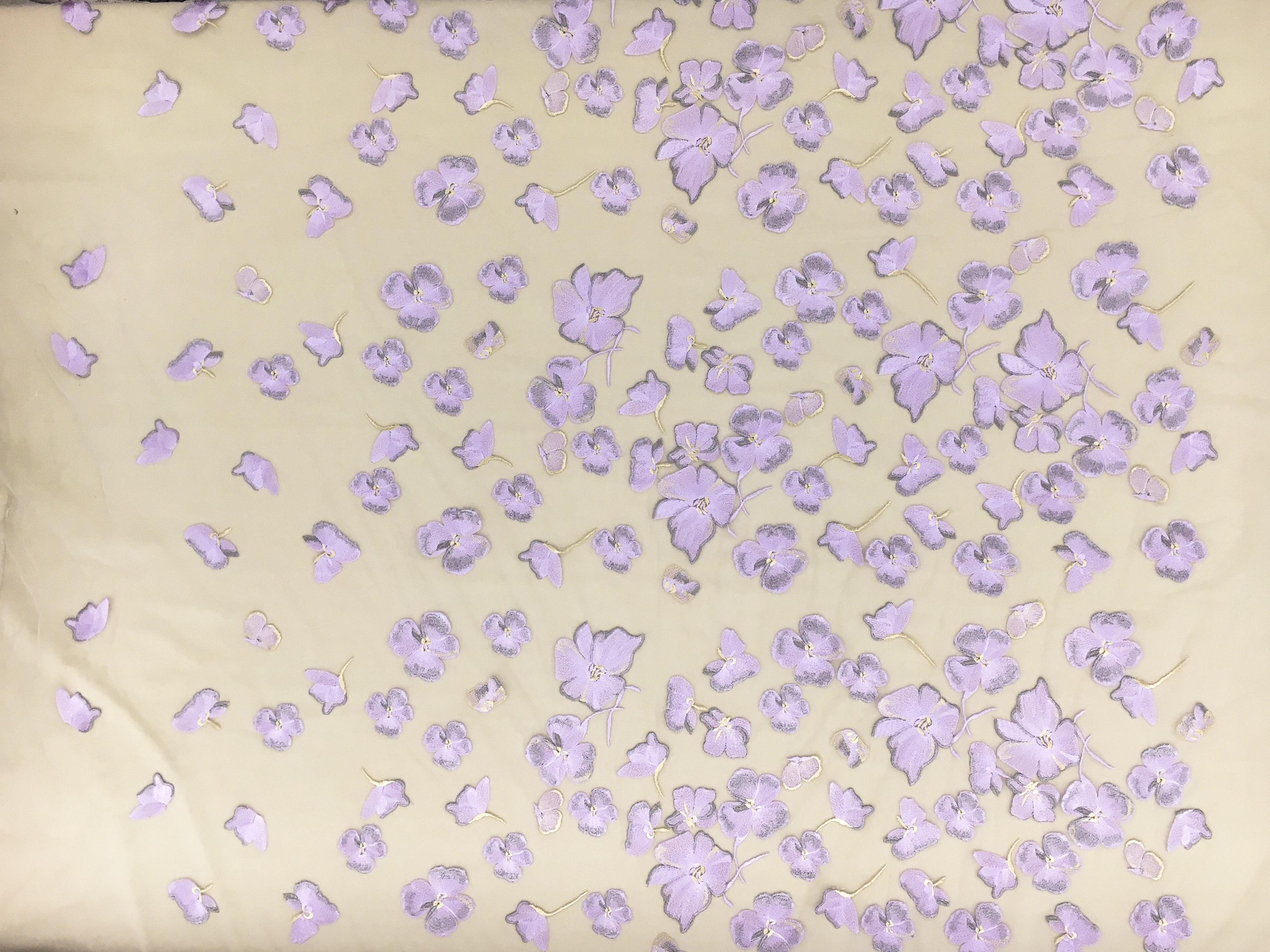 Embroidered Metallic Tulle with Degradé Flowers and Butterflies0