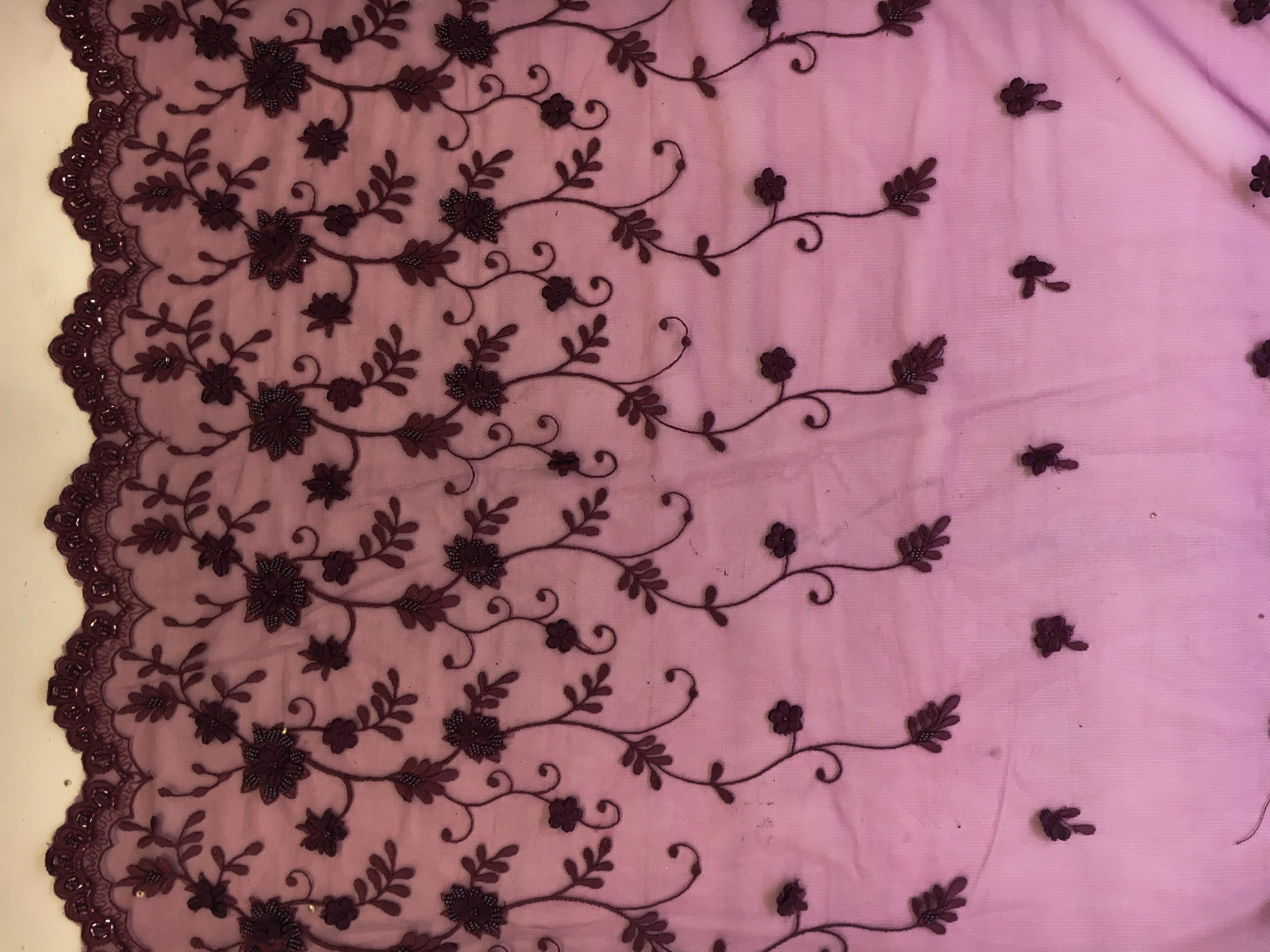 Beaded and Embroidered Illusion with Flowers and Vines0