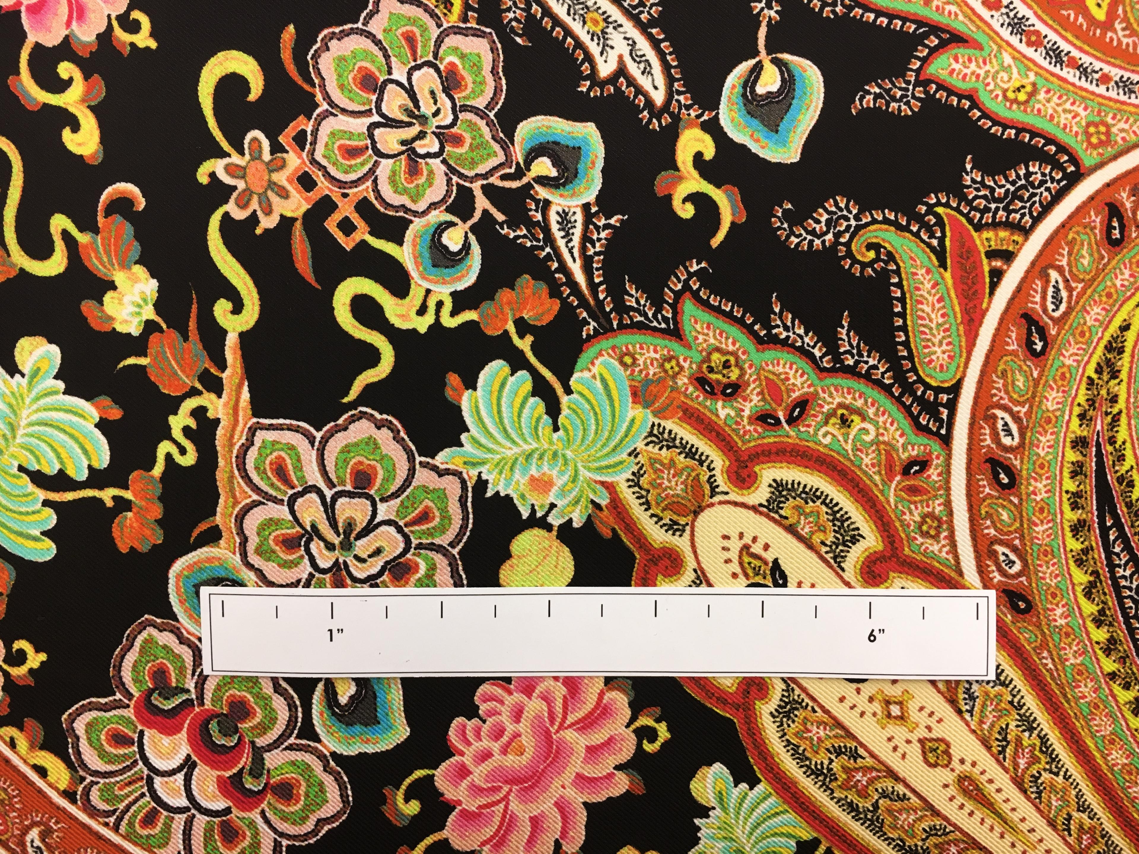 Printed Silk Twill with Large Mixed Paisley and Floral Patterns1