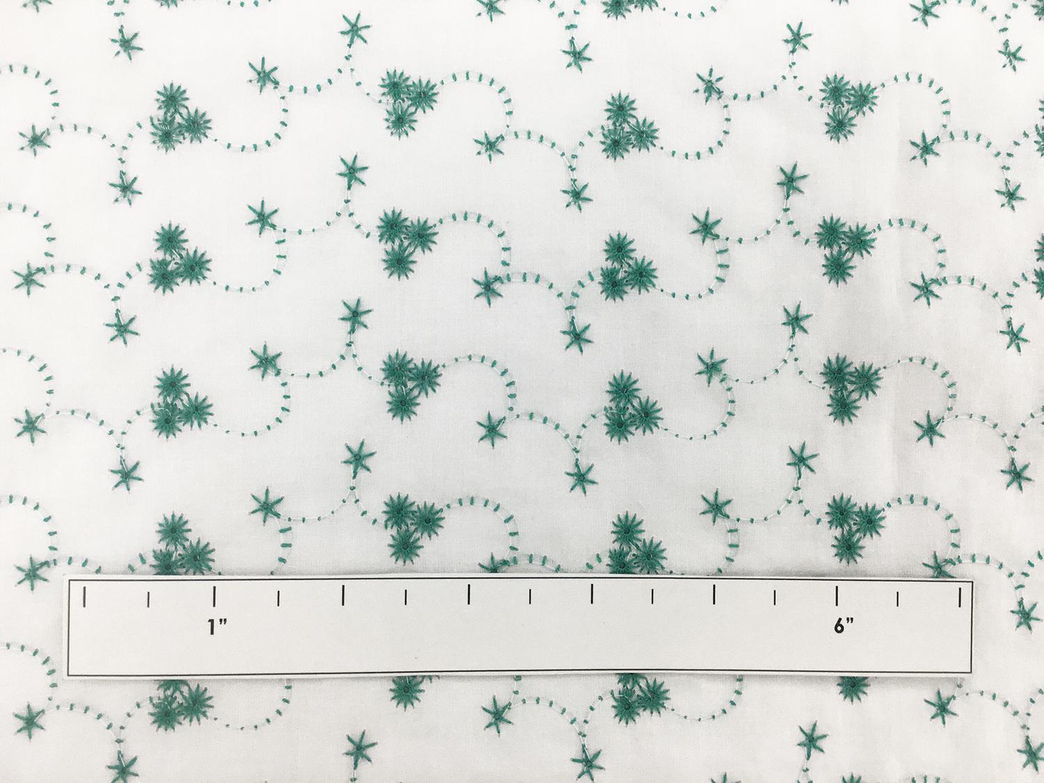 Cotton Eyelet with Embroidered Flowers in Green1