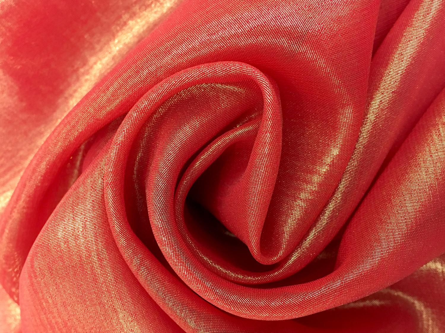 Microfiber Gold Metallic Chiffon in Scarlet0