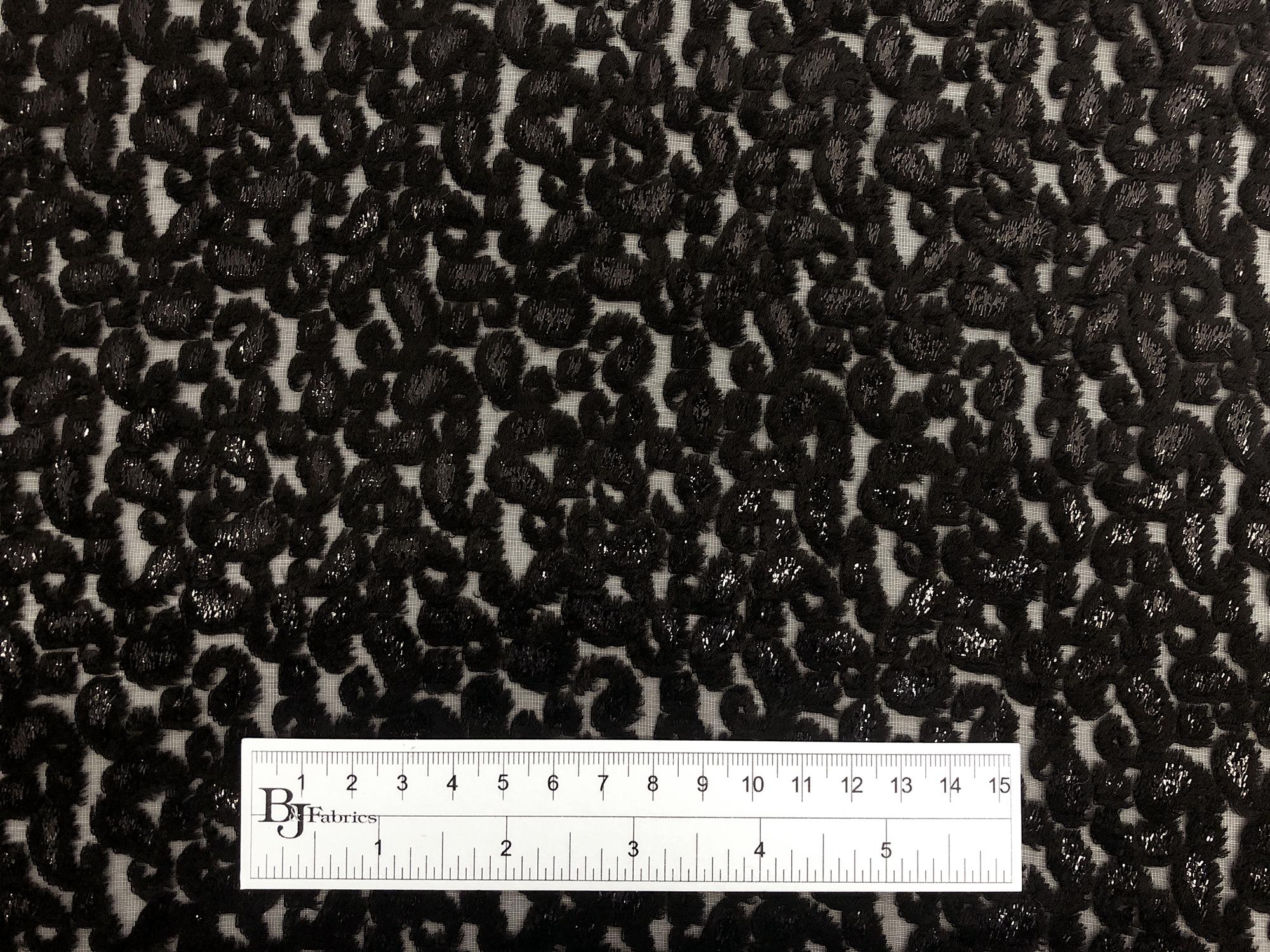 Black Paisley Rayon Lurex Panne Burnout Velvet 3