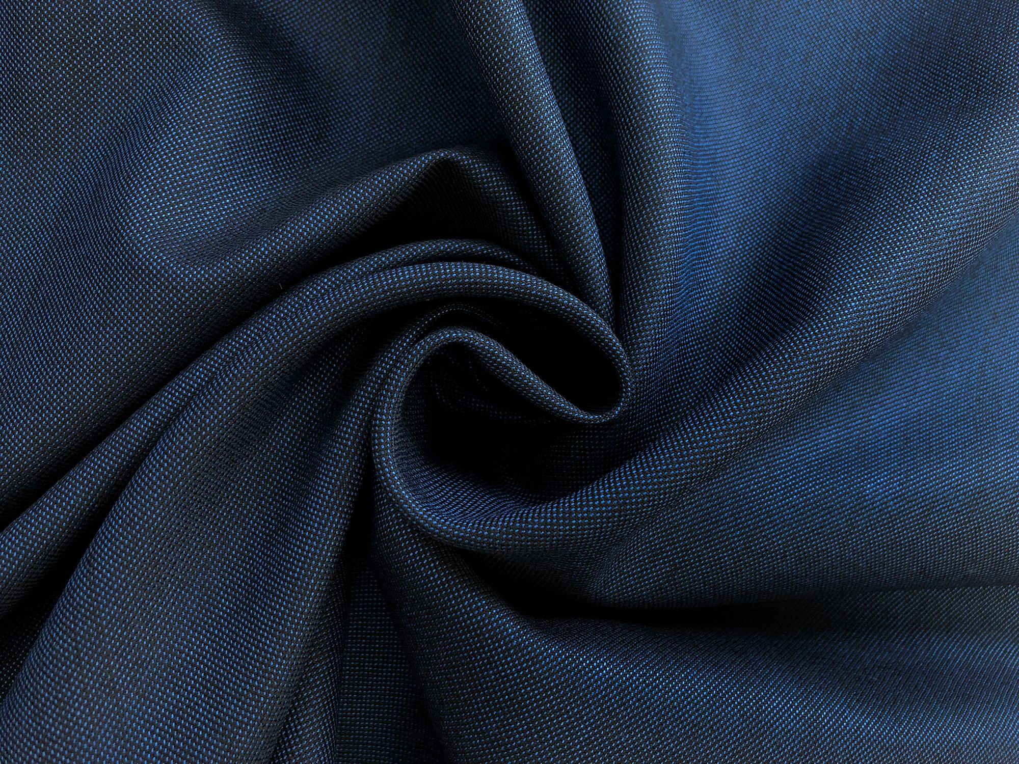 Wool Silk Blend Sharkskin Suiting in Oxford Blue1