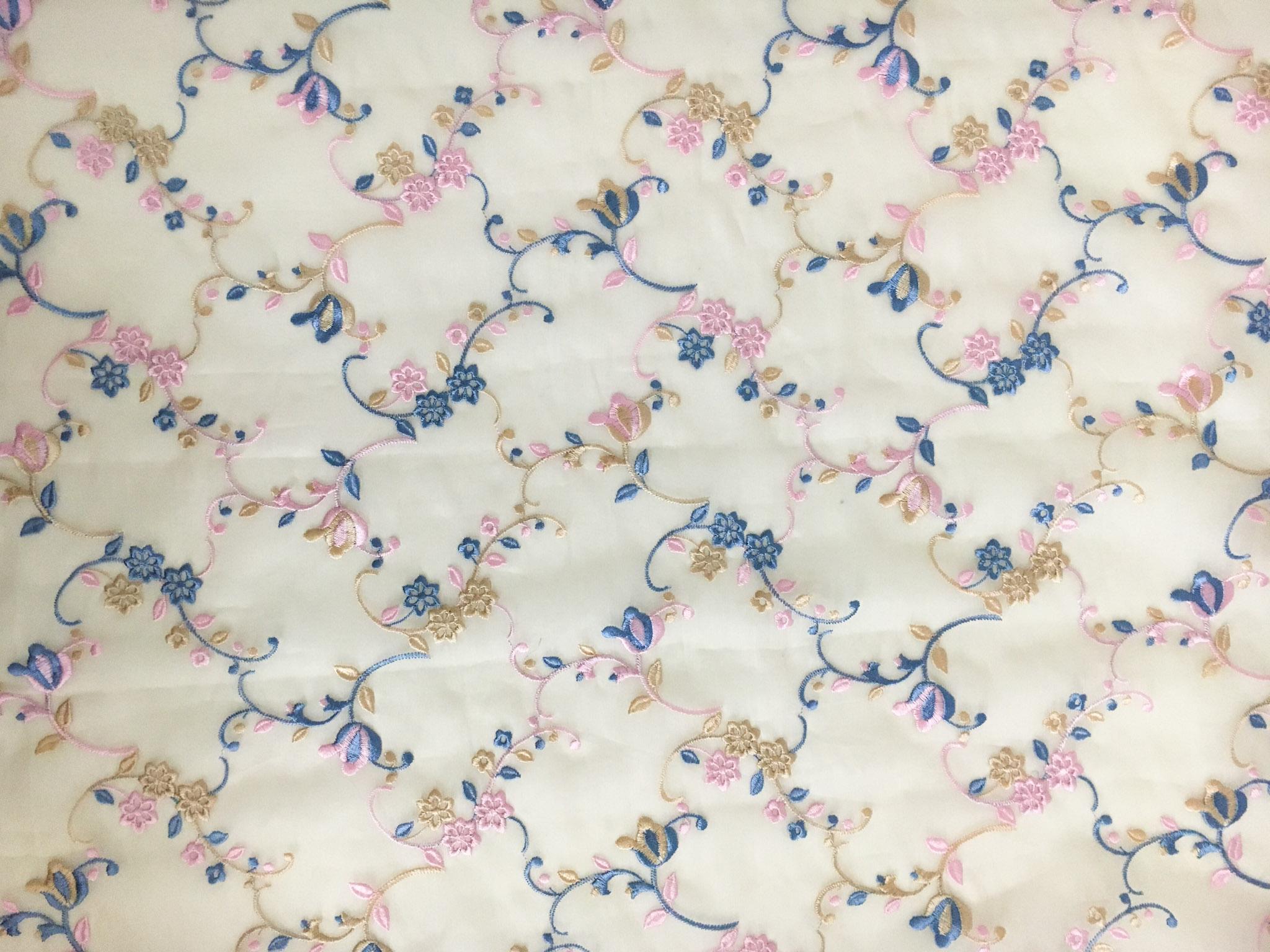 Silk Organza with Colorful Floral Embroidery 0