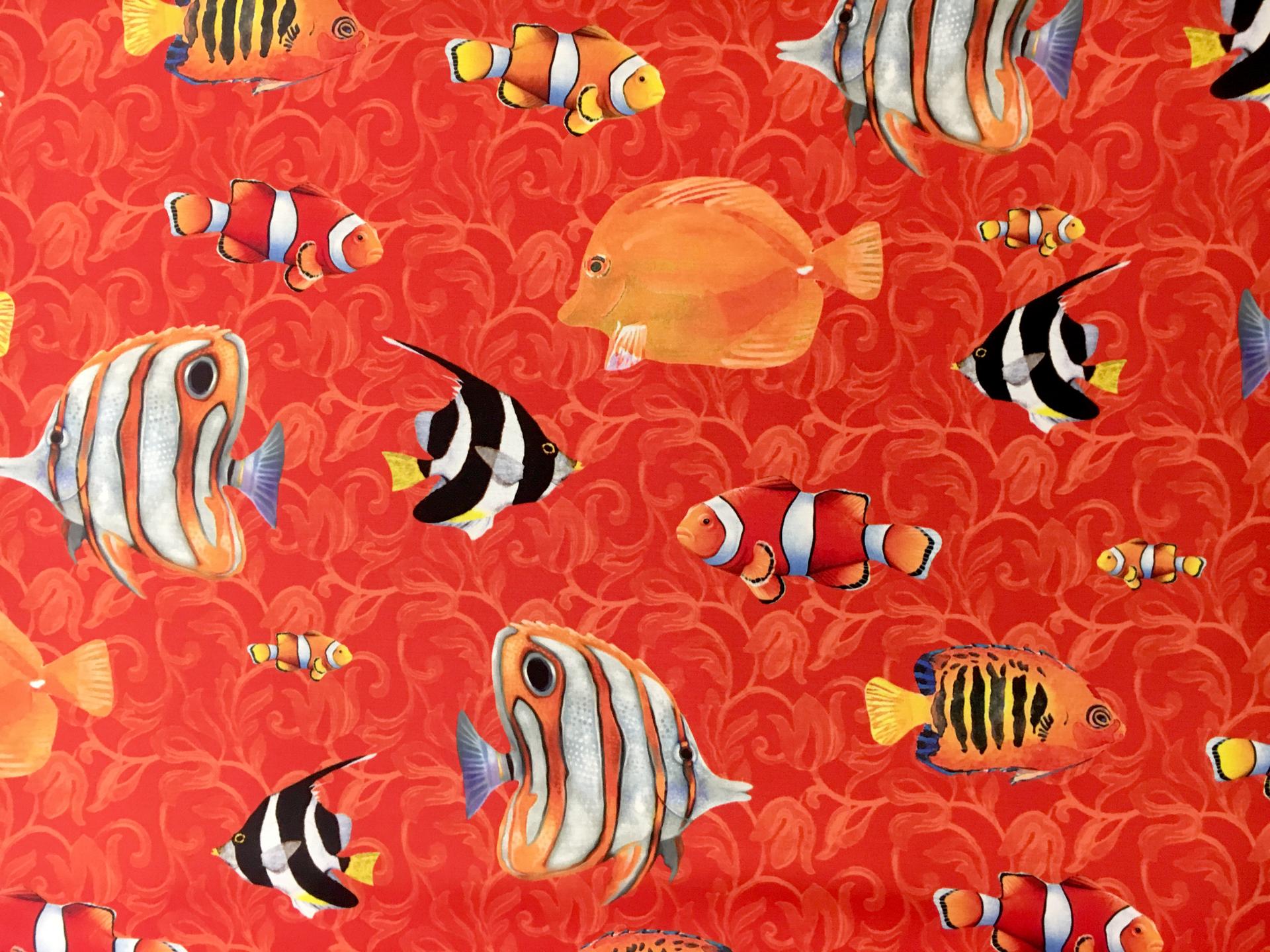 Silk Charmeuse Print with Tropical Fish0