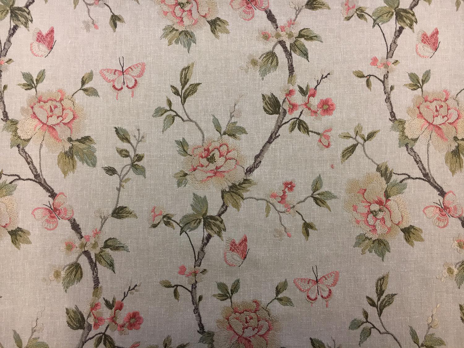 Poly Cotton Upholstery with Floral Embroidery0