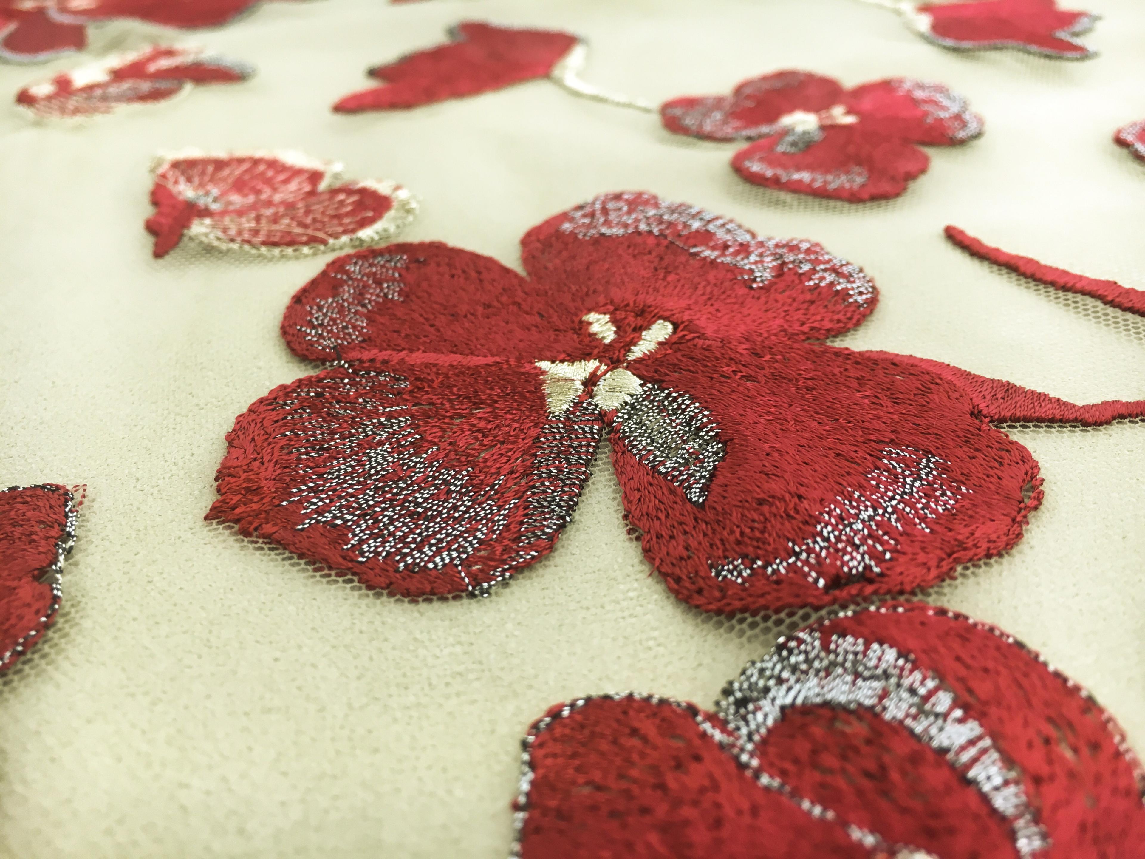 Embroidered Metallic Tulle with Degradé Flowers and Butterflies2