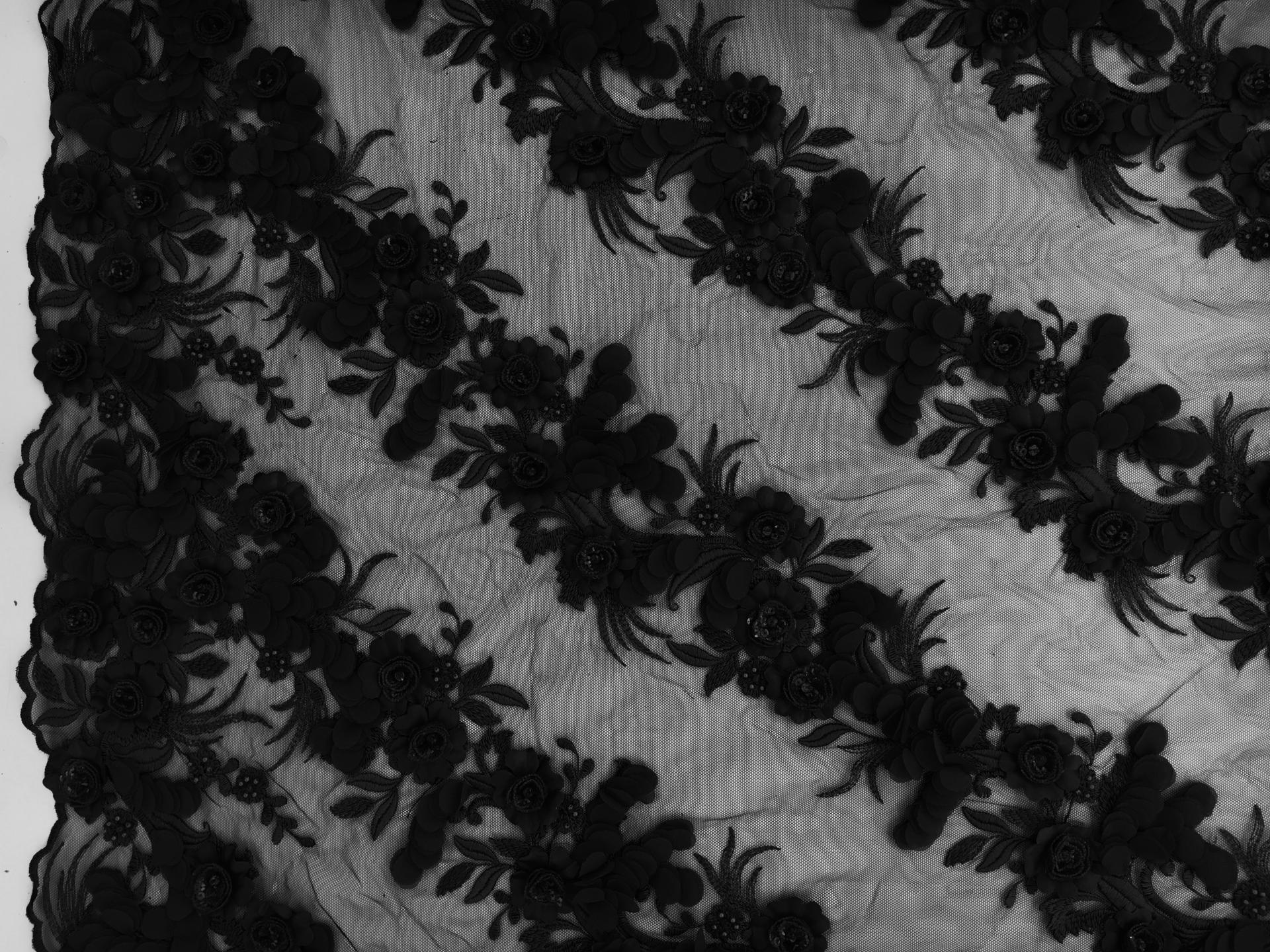 Beaded Flower Appliqués in Diagonal Rows on Embroidered Tulle0