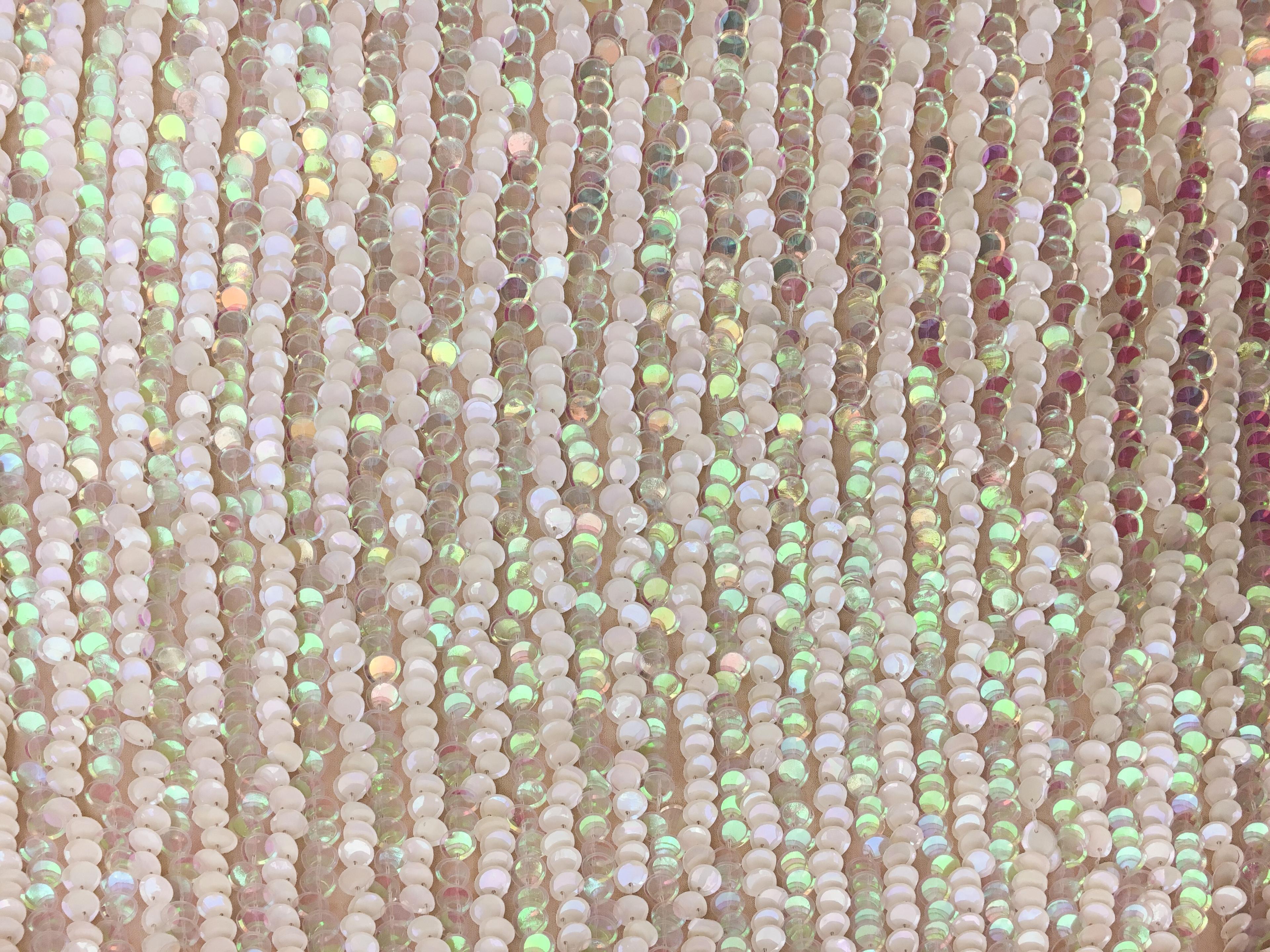 Rows of Opalescent and Ivory Pailettes on Silk Chiffon0