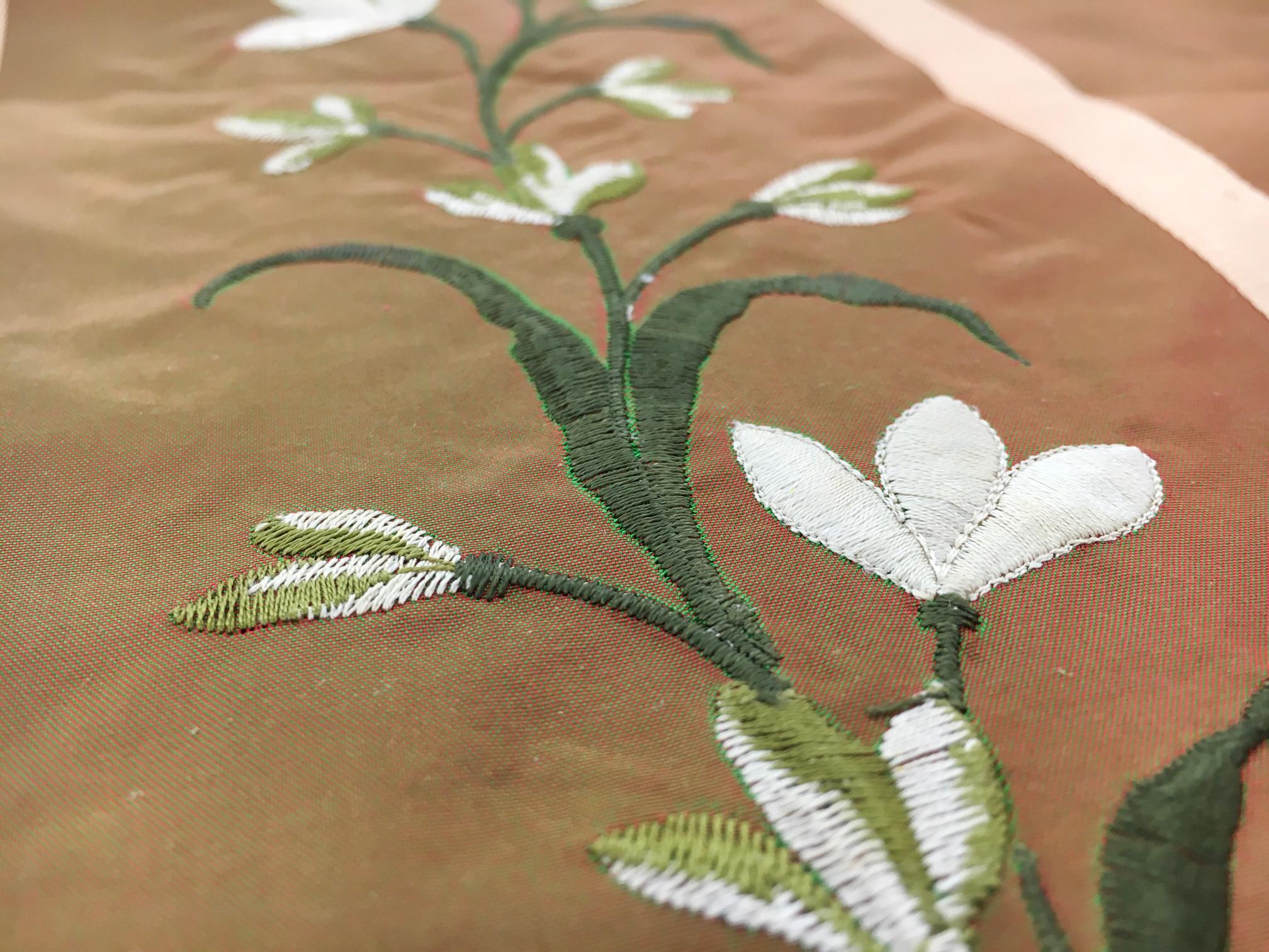 Iridescent Silk Taffeta with Satin Stripes and Embroidered Flowers2