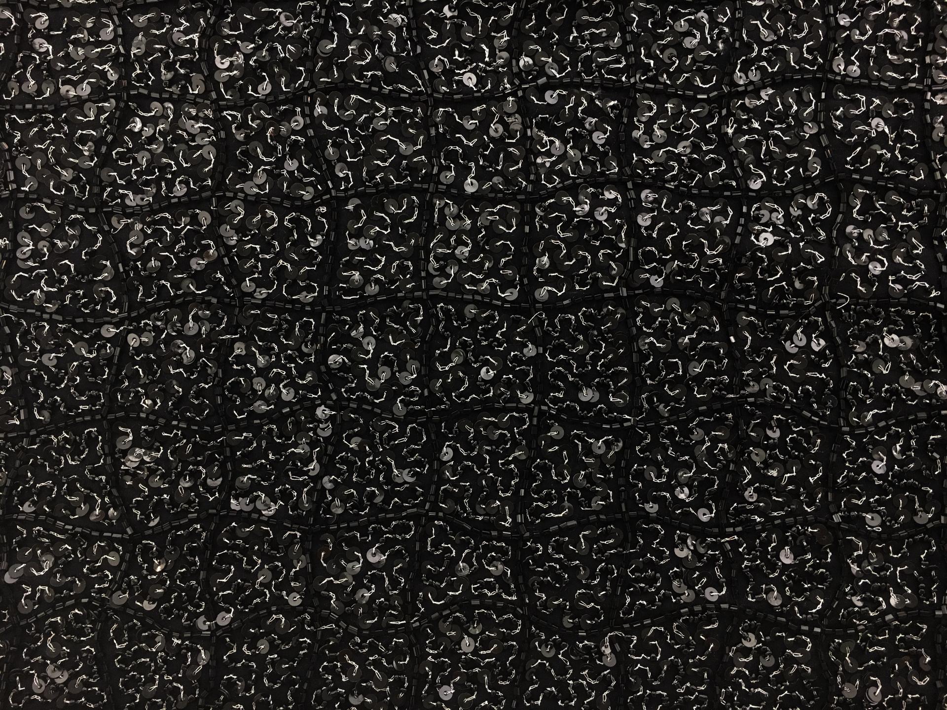 Sequins on Silk Chiffon with Bugle Bead Squares0