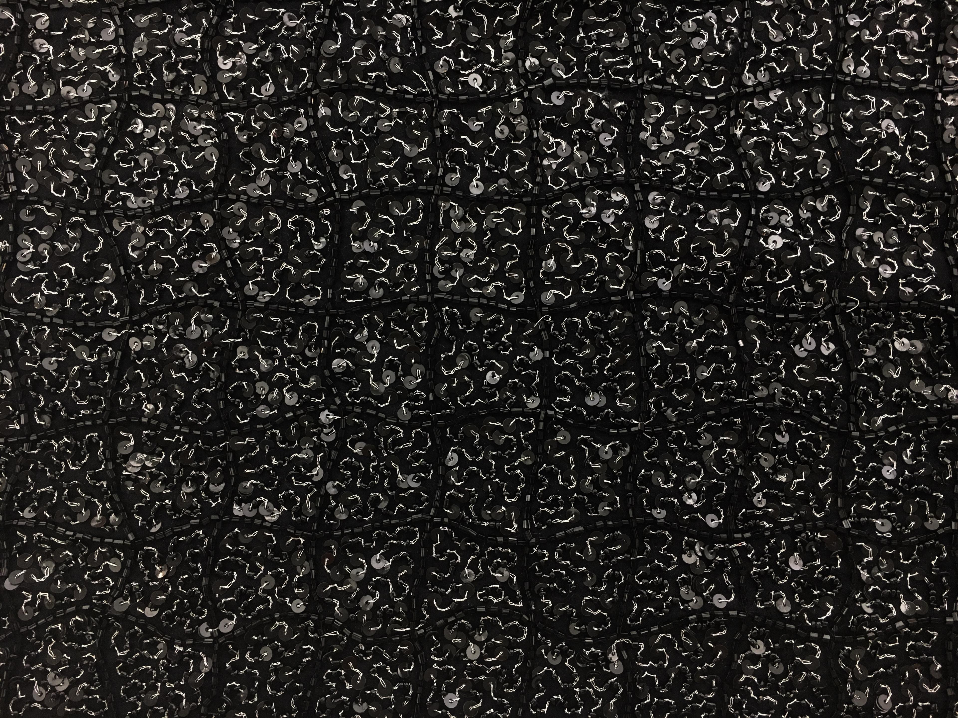 Sequins on Silk Chiffon with Bugle Bead Squares0