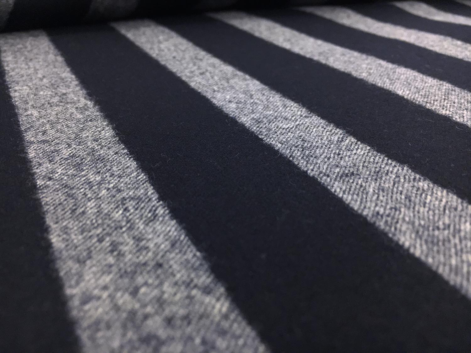 Italian Stretch Wool Blend Flannel Stripe in Navy2