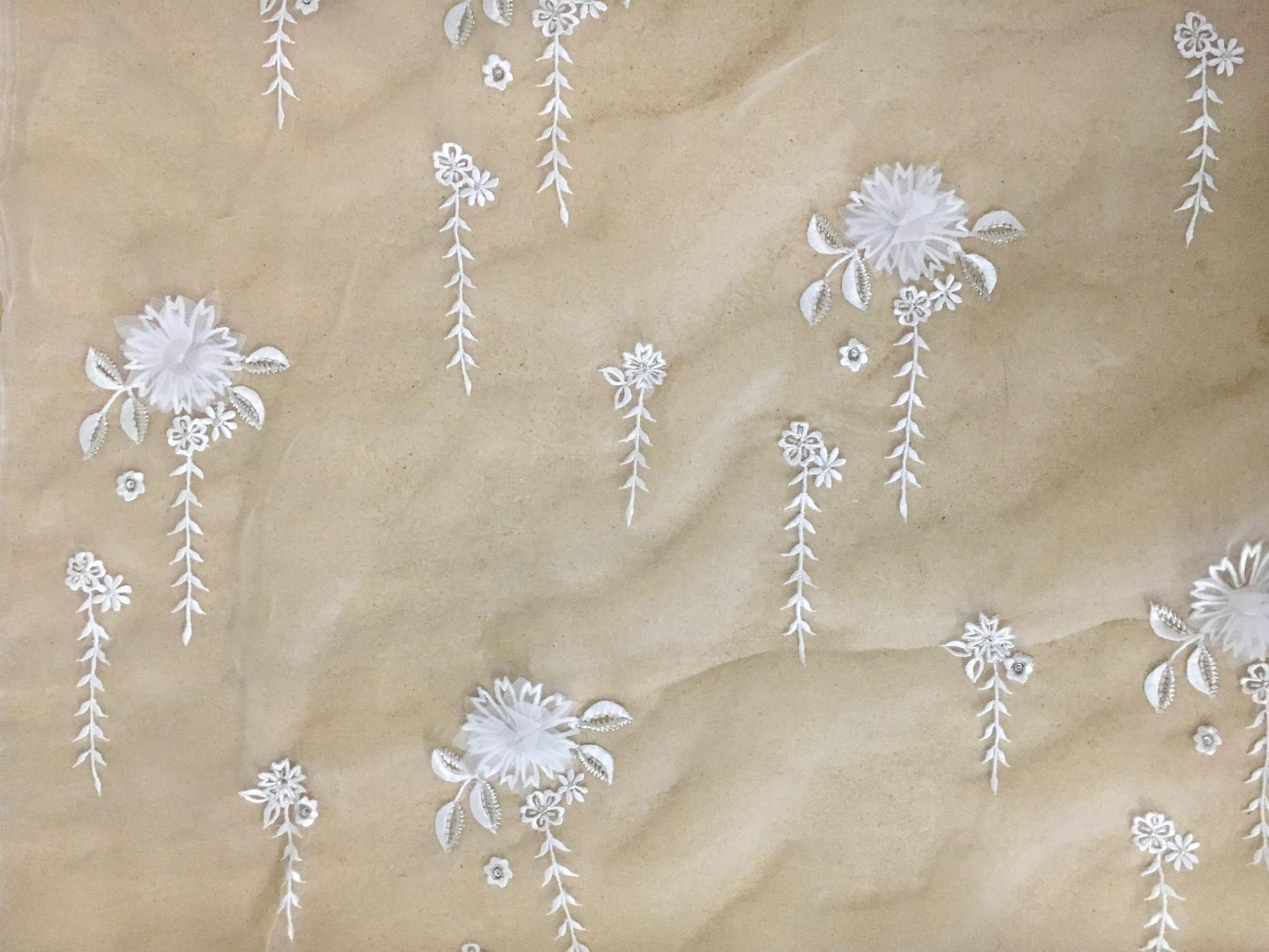 Metallic Embroidered Nylon Organza with Rhinestone Appliqués0