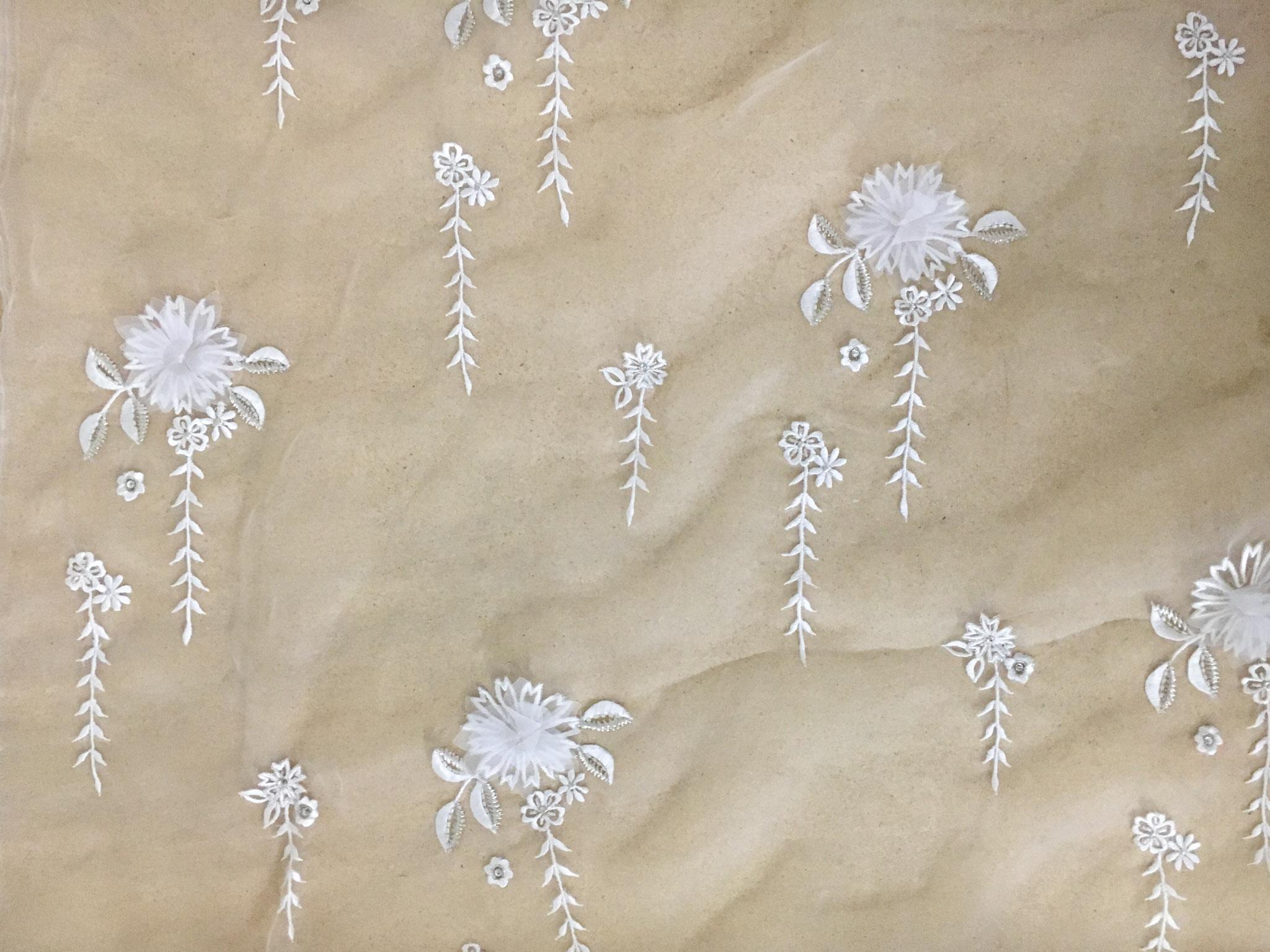 Metallic Embroidered Nylon Organza with Rhinestone Appliqués0