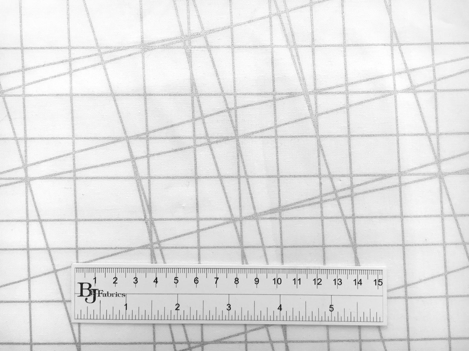 Cotton Broadcloth Metallic Grid Print in White3