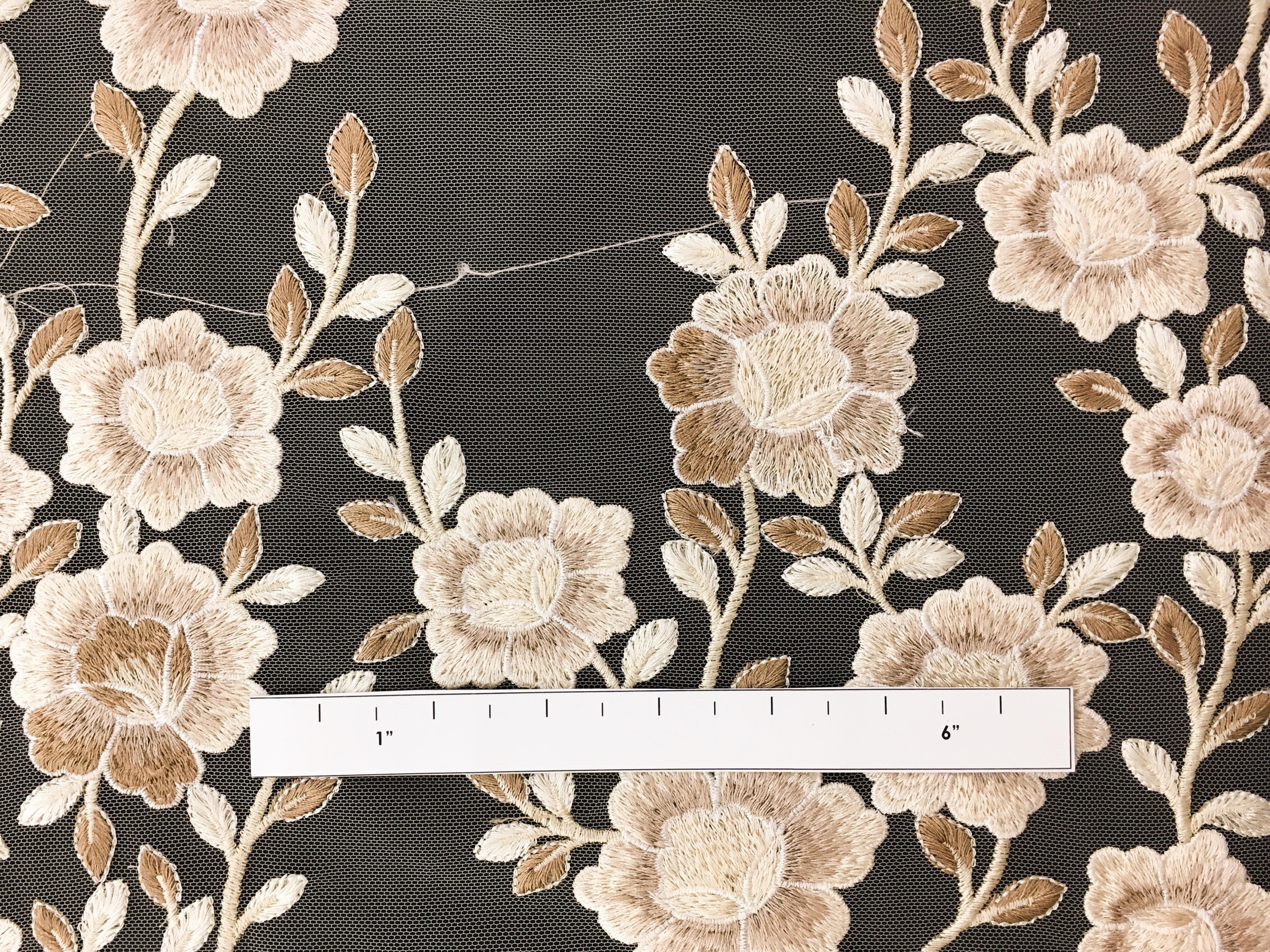 Embroidered Tulle with Vines of Flowers 1