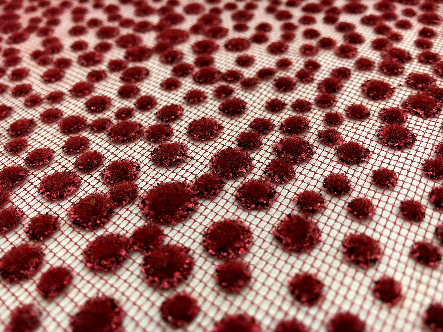 Metallic Flocked Tulle in Burgundy